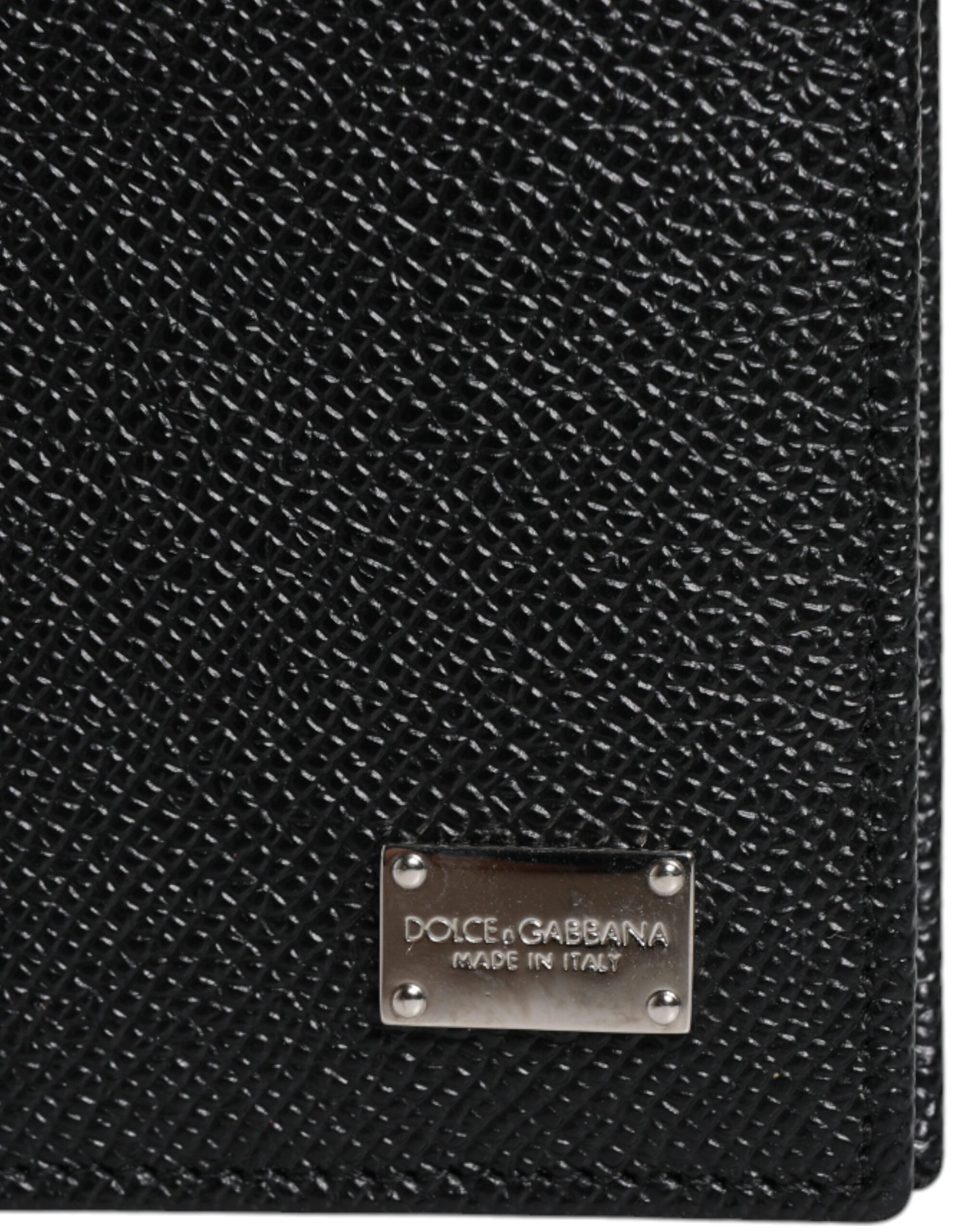 Dolce & Gabbana Black Leather Bifold Card Holder Men Logo Plaque Wallet