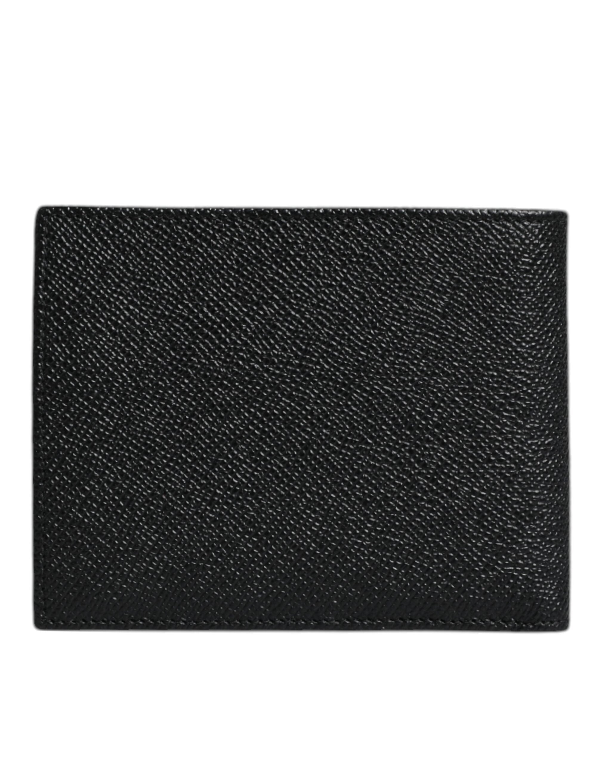 Dolce & Gabbana Black Leather Bifold Card Holder Men Logo Plaque Wallet