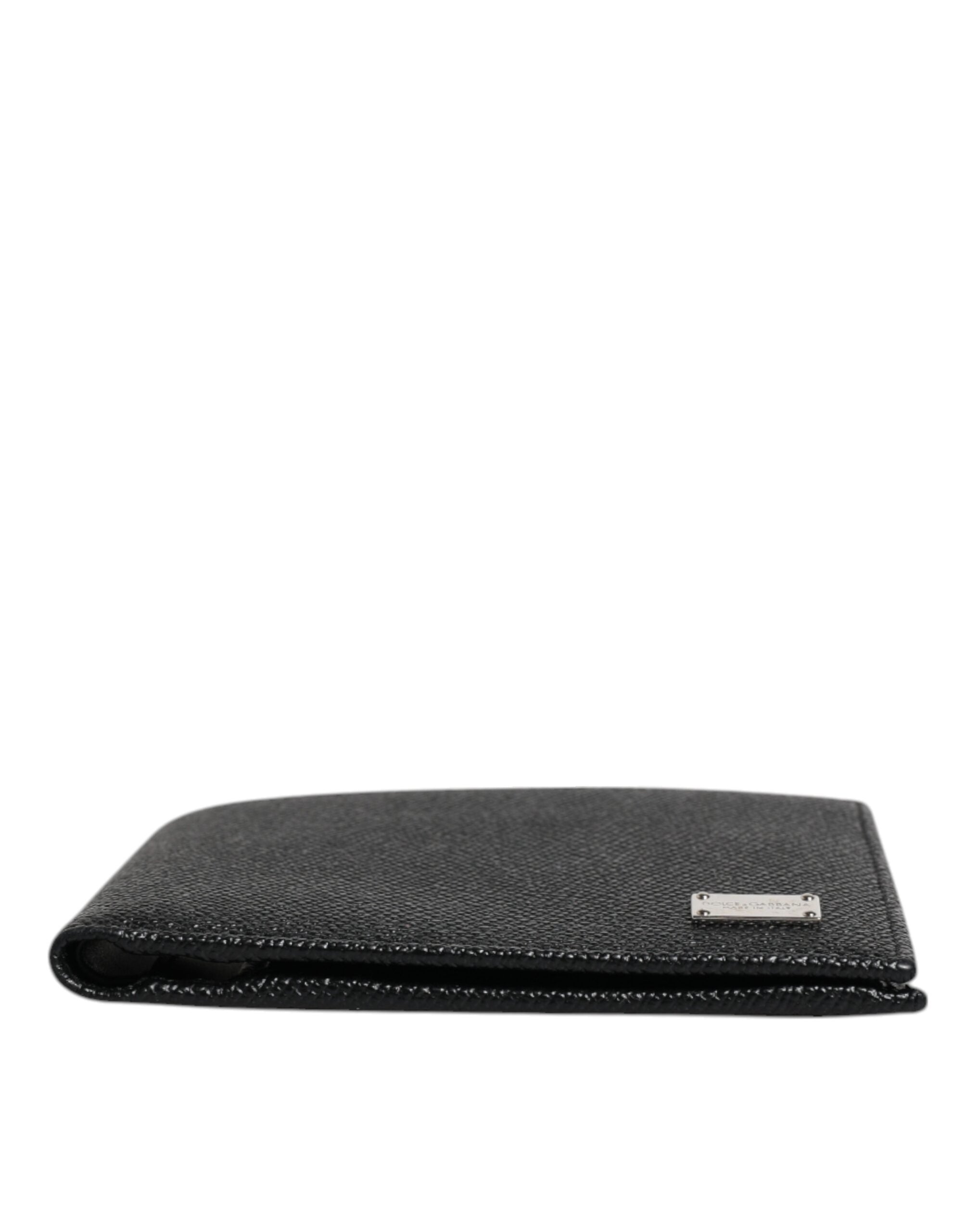 Dolce & Gabbana Black Leather Bifold Card Holder Men Logo Plaque Wallet