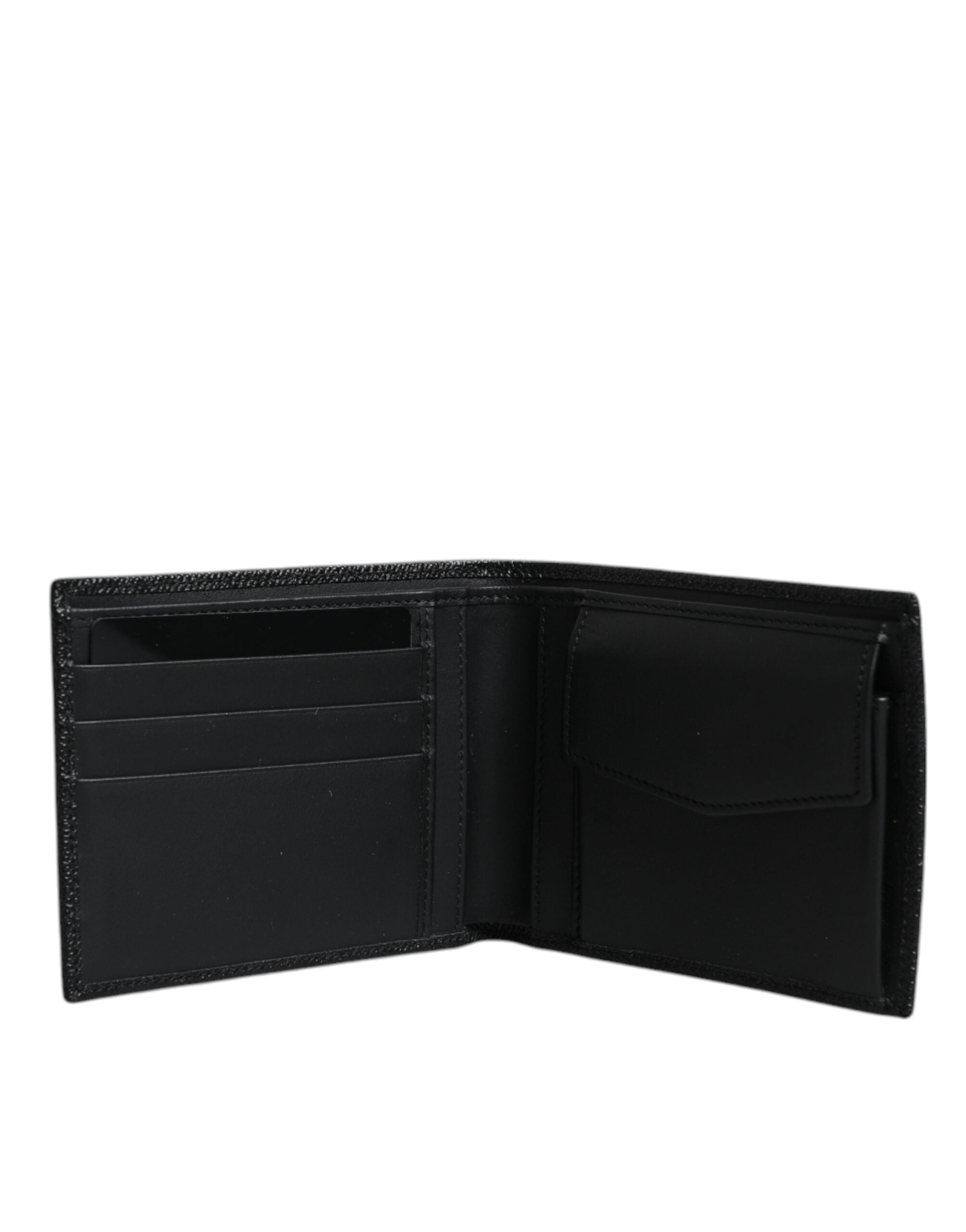 Dolce & Gabbana Black Leather Bifold Card Holder Men Logo Plaque Wallet