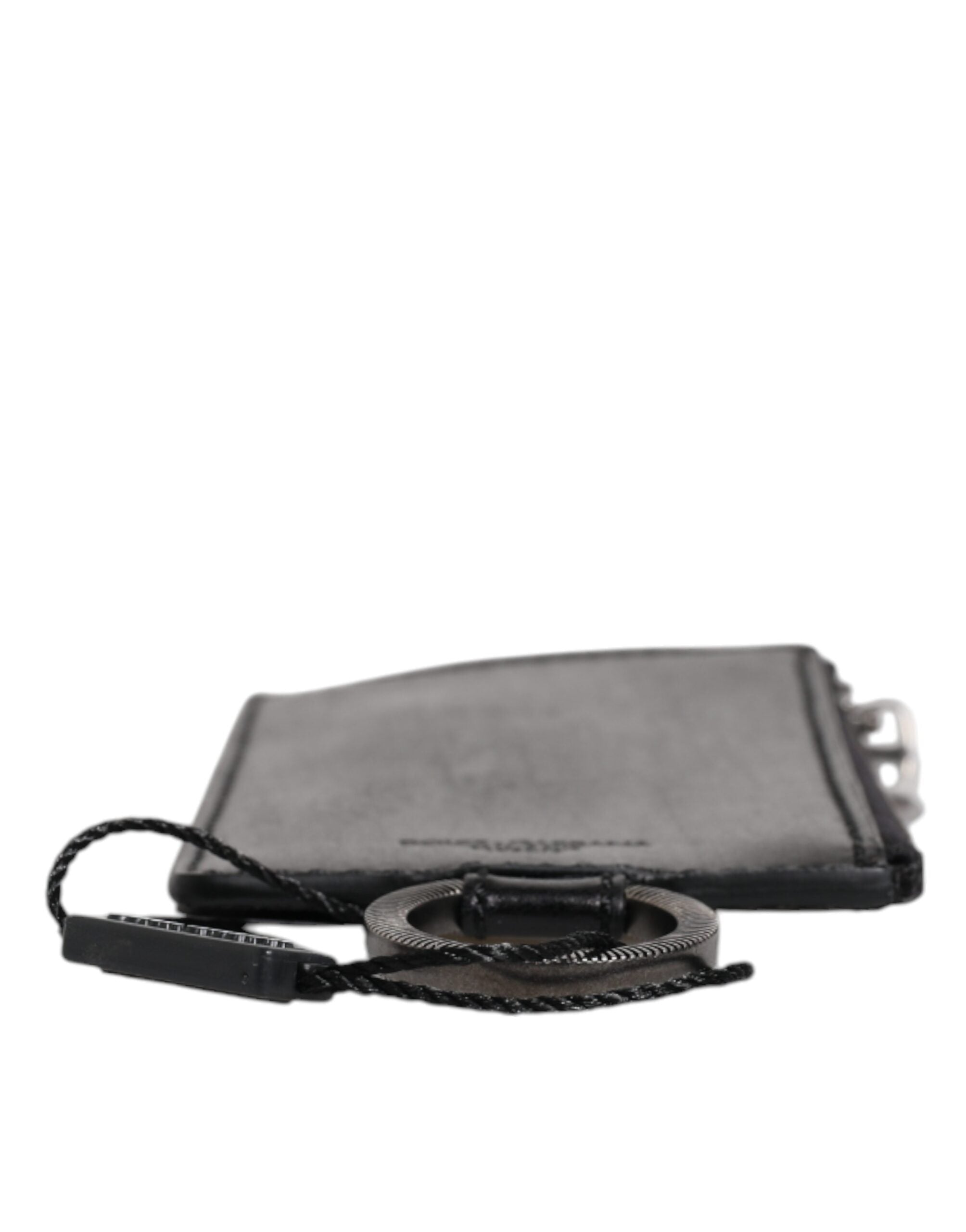 Dolce & Gabbana Black Horse Leather Lanyard Logo Card Holder Wallet