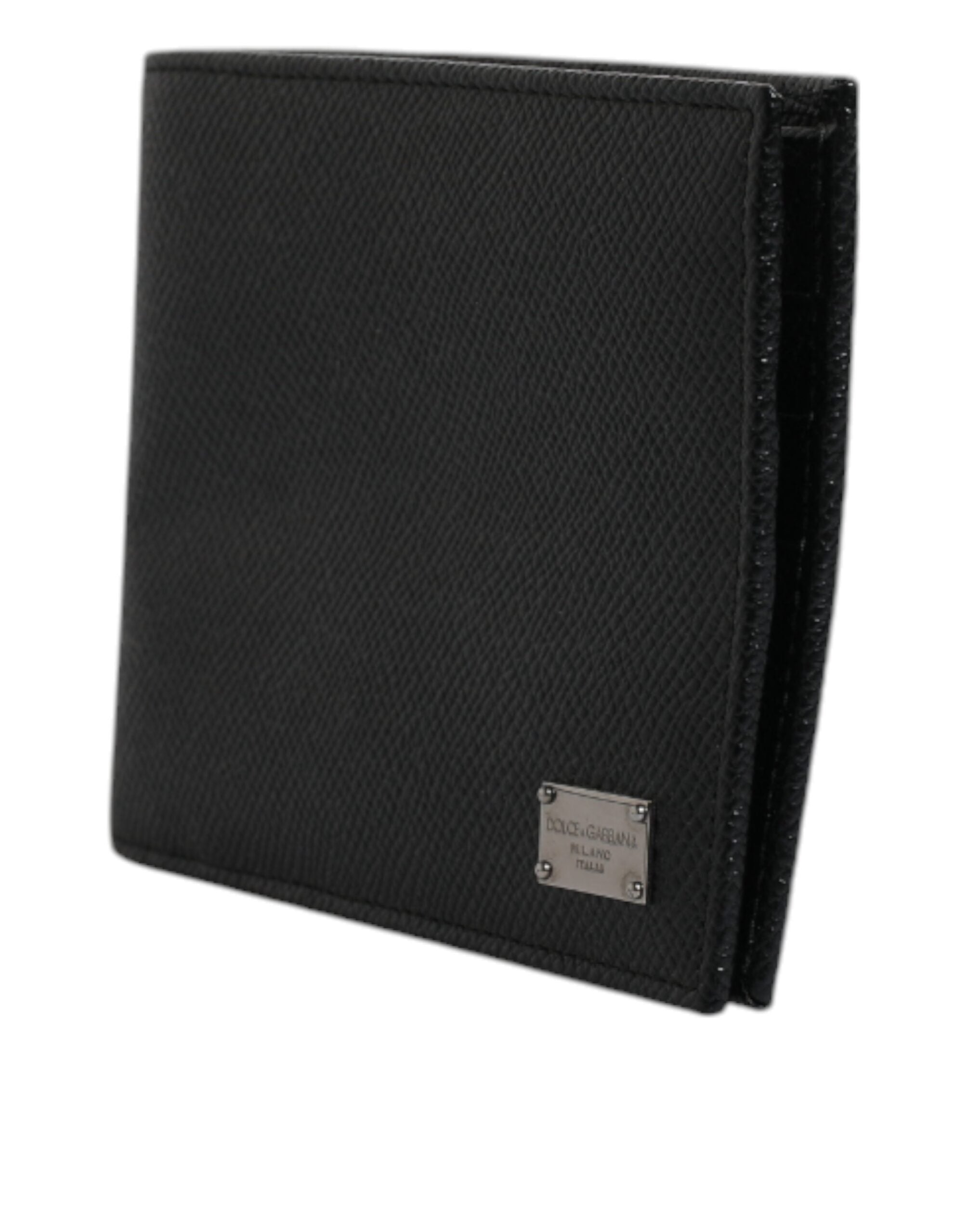 Dolce & Gabbana Black Leather Bifold Card Holder Men Logo Plaque Wallet