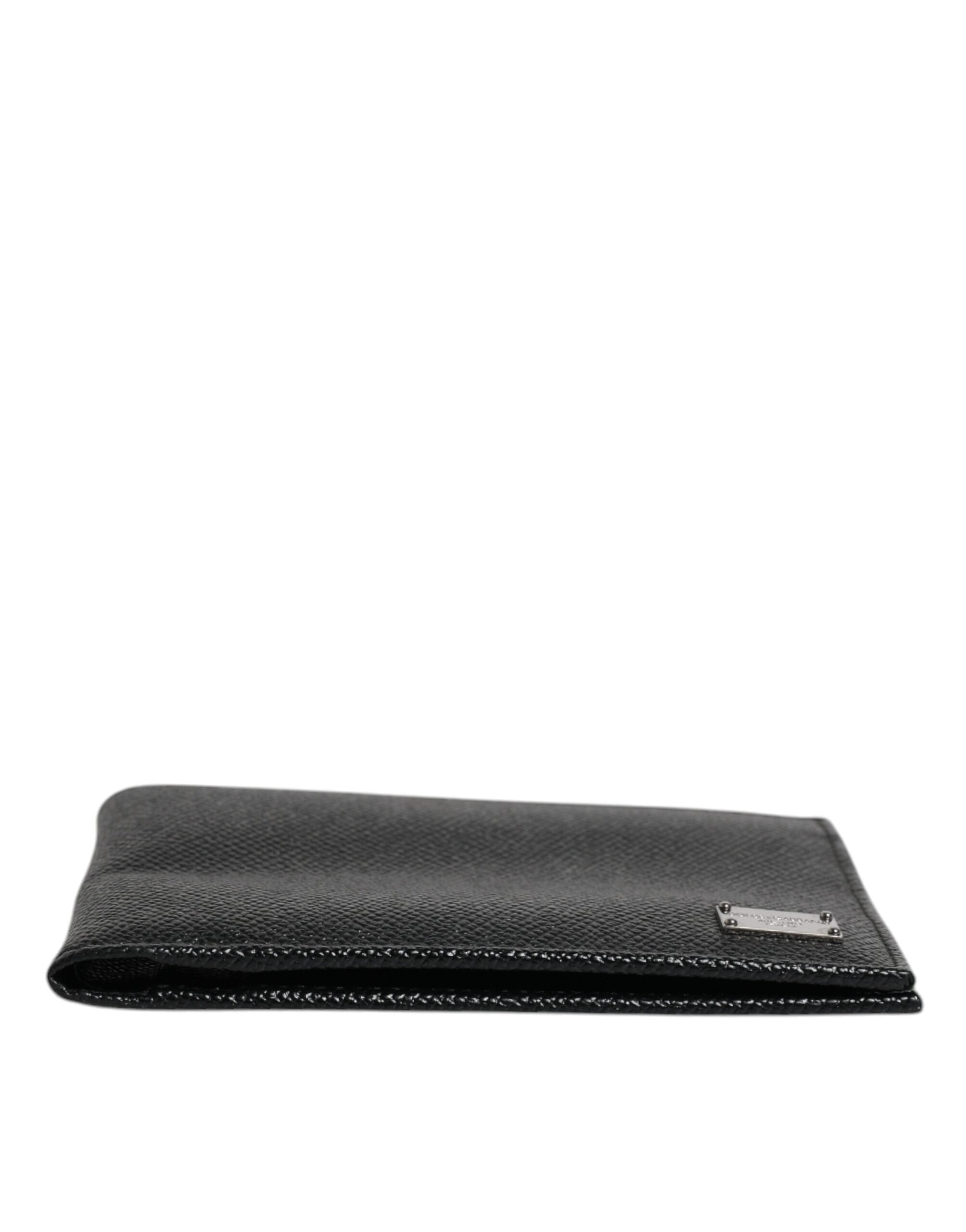 Dolce & Gabbana Black Leather Bifold Card Holder Men Logo Plaque Wallet