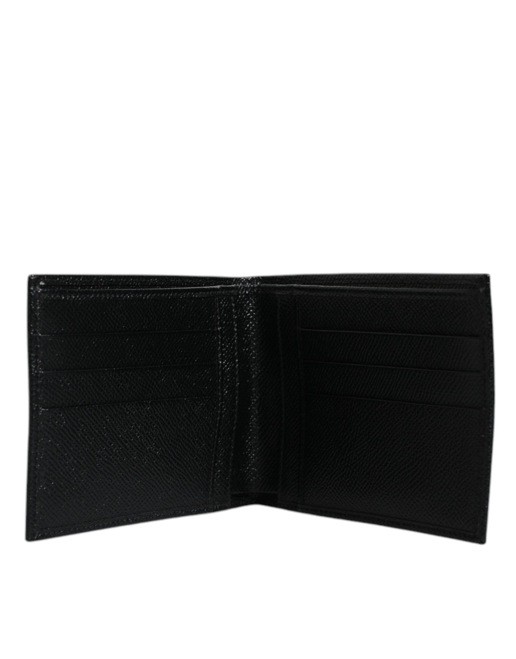 Dolce & Gabbana Black Leather Bifold Card Holder Men Logo Plaque Wallet