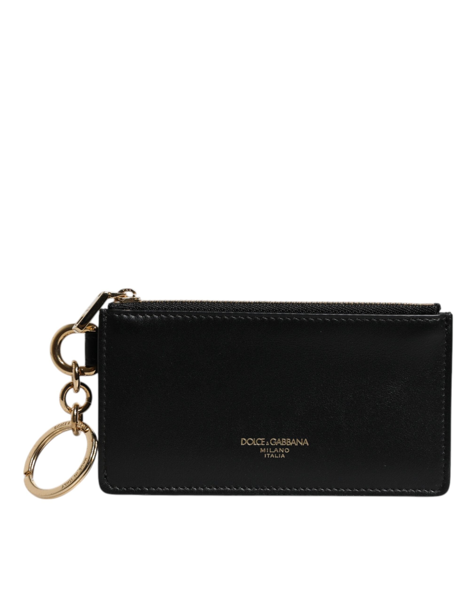 Dolce & Gabbana Black Calfskin Leather DG Logo Card Holder Wallet