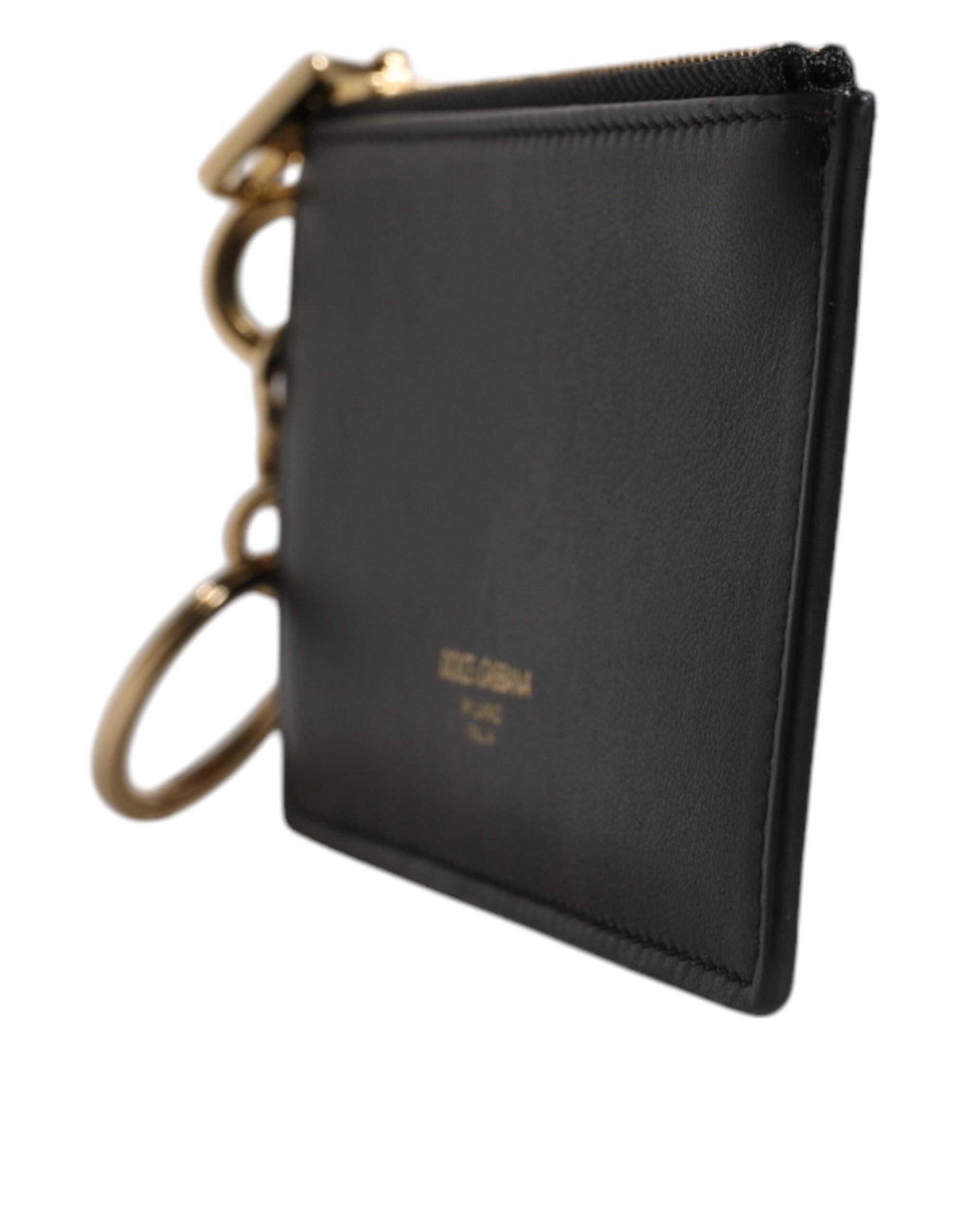 Dolce & Gabbana Black Calfskin Leather DG Logo Card Holder Wallet