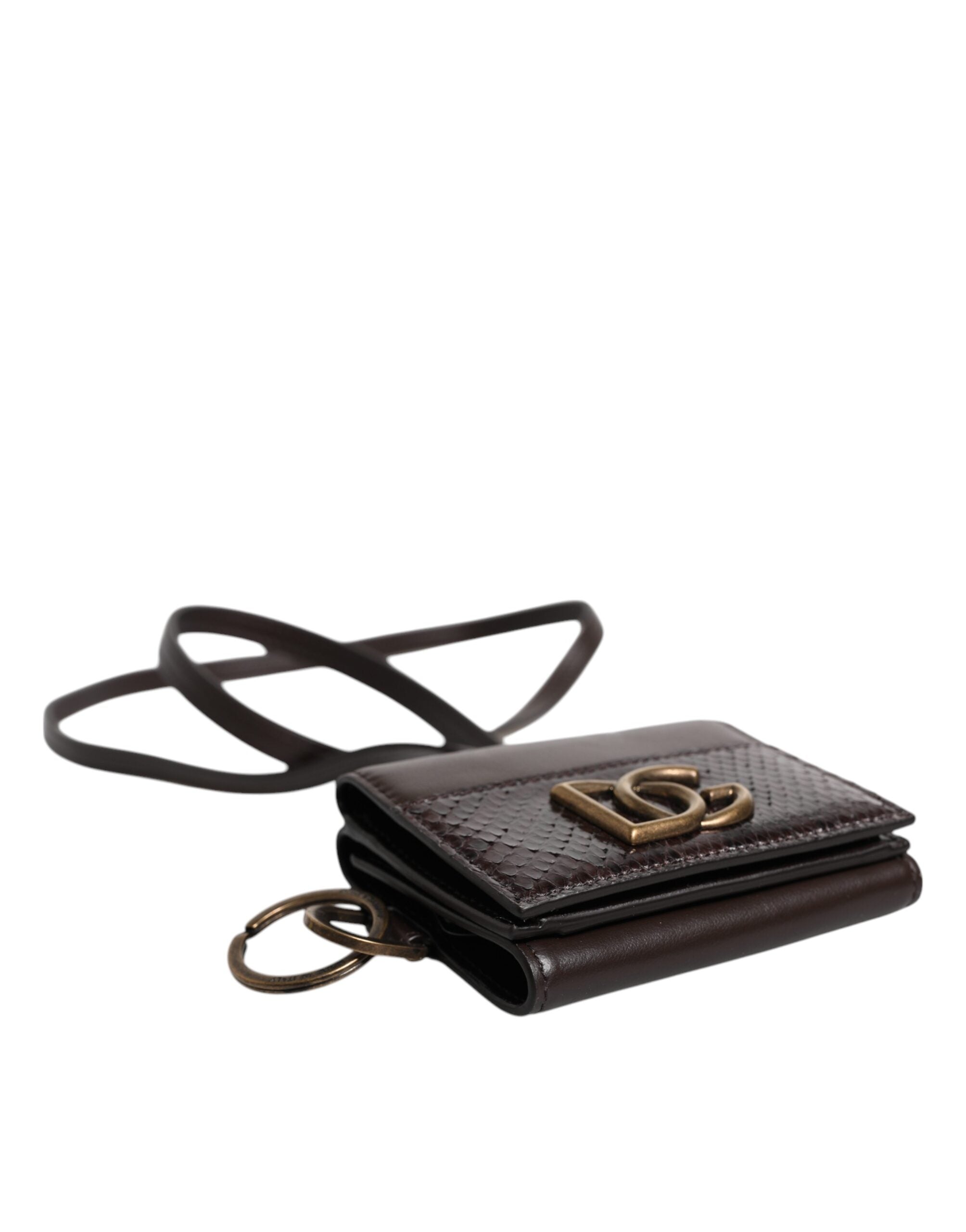 Dolce & Gabbana Black Exotic Leather Trifold Crossbody Sling Wallet