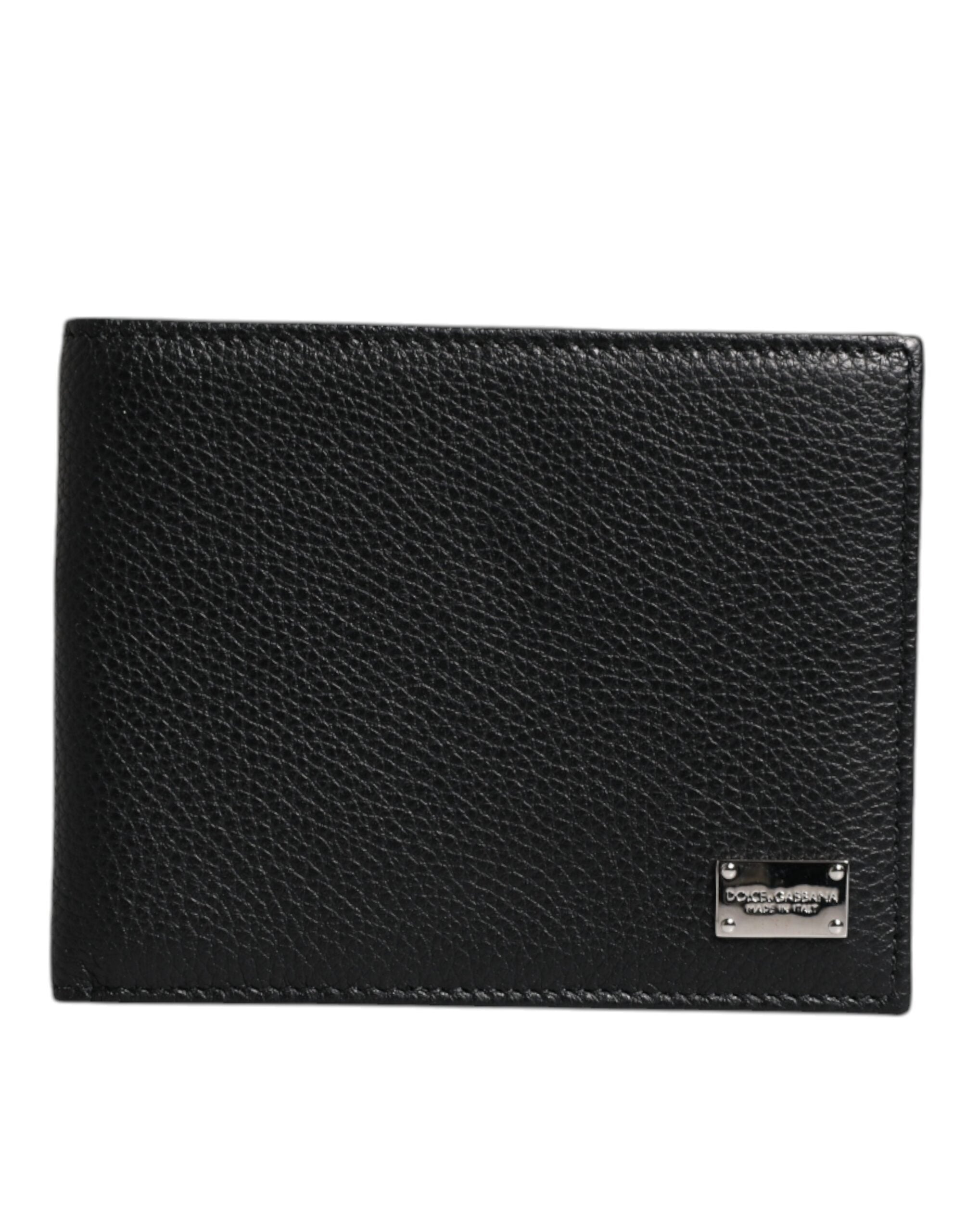 Dolce & Gabbana Black Leather Bifold Card Holder Men Logo Plaque Wallet