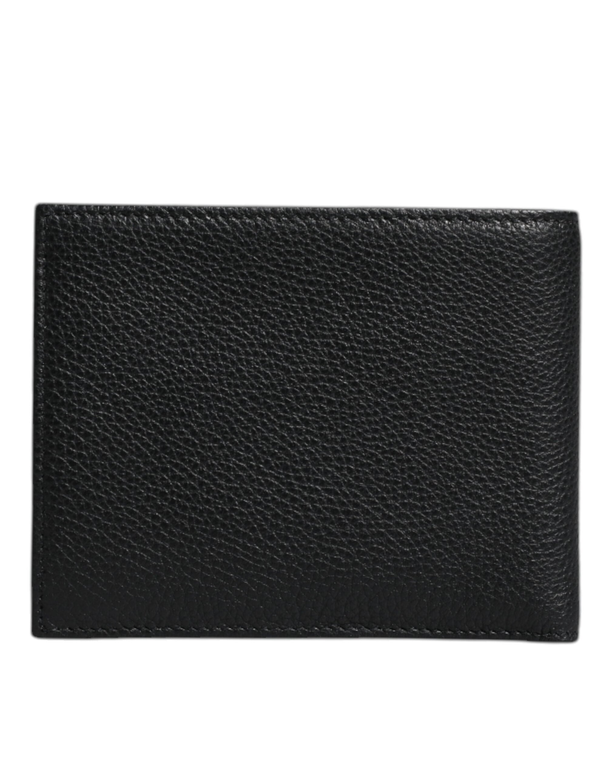 Dolce & Gabbana Black Leather Bifold Card Holder Men Logo Plaque Wallet