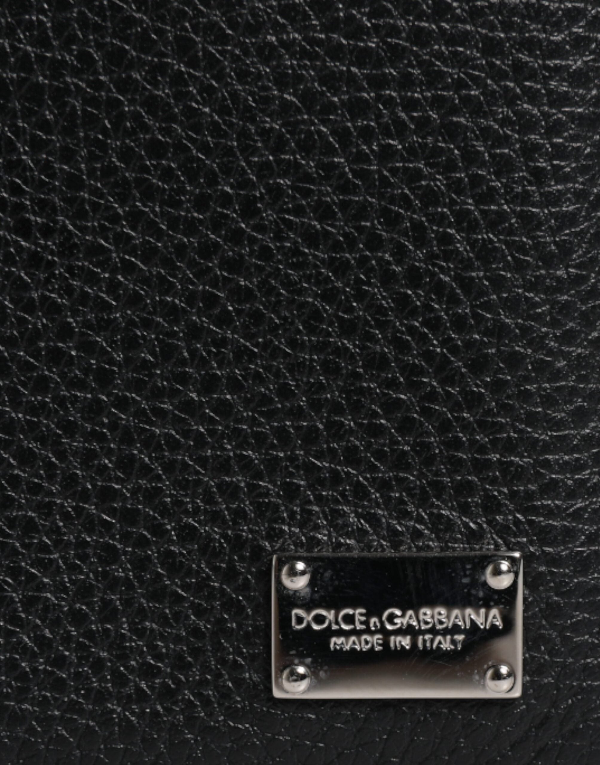 Dolce & Gabbana Black Leather Bifold Card Holder Men Logo Plaque Wallet