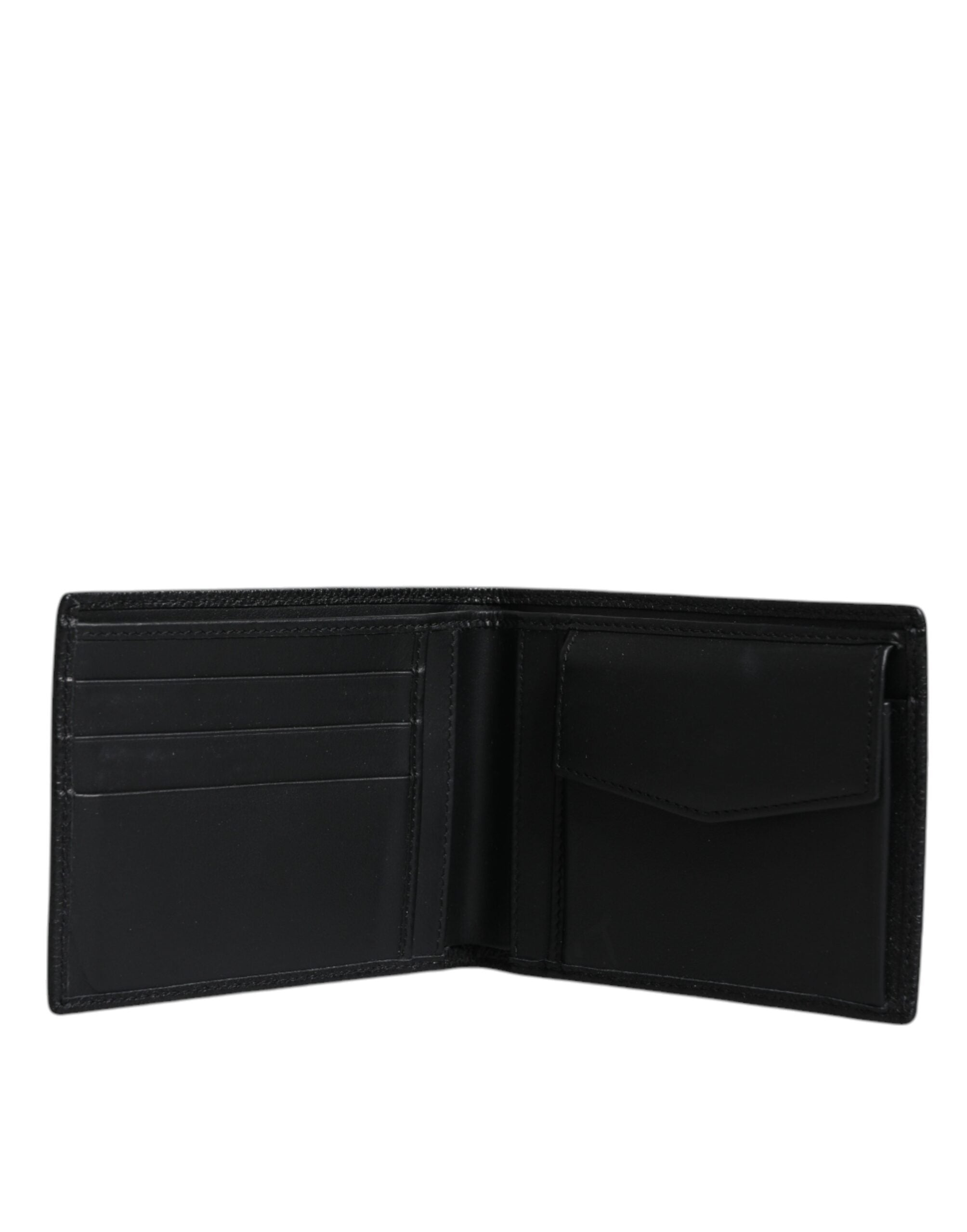 Dolce & Gabbana Black Leather Bifold Card Holder Men Logo Plaque Wallet