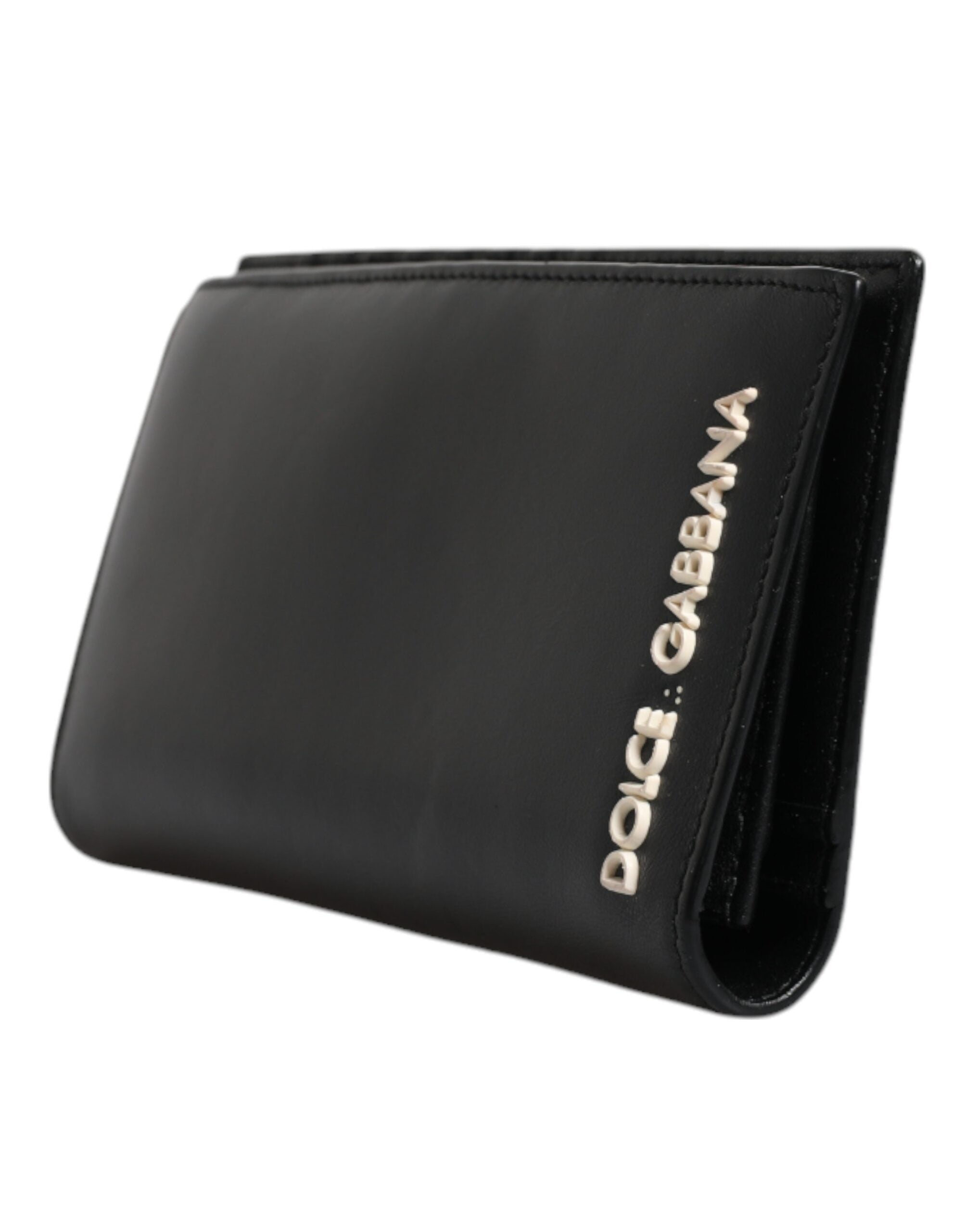 Dolce & Gabbana Black Leather Bifold Travel Long Card Holder Logo Wallet