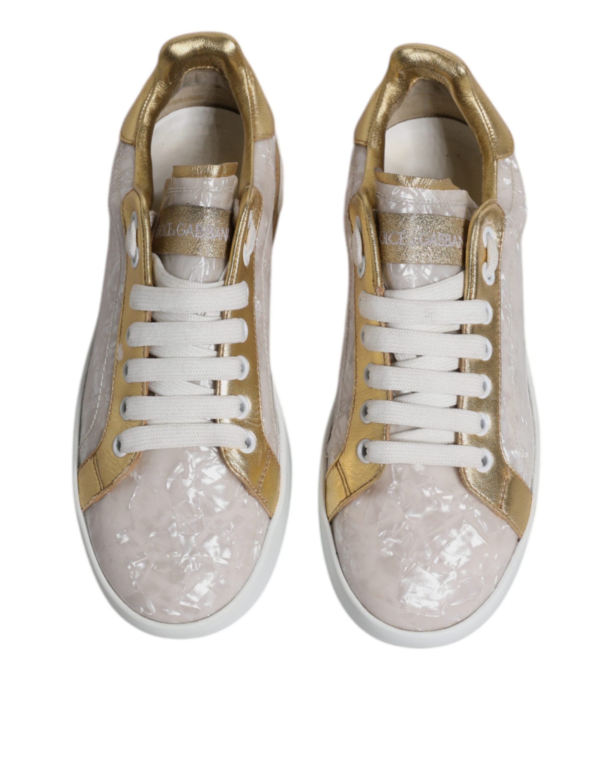 Dolce & Gabbana White Portofino Mother Of Pearl Sneakers Casual Shoes