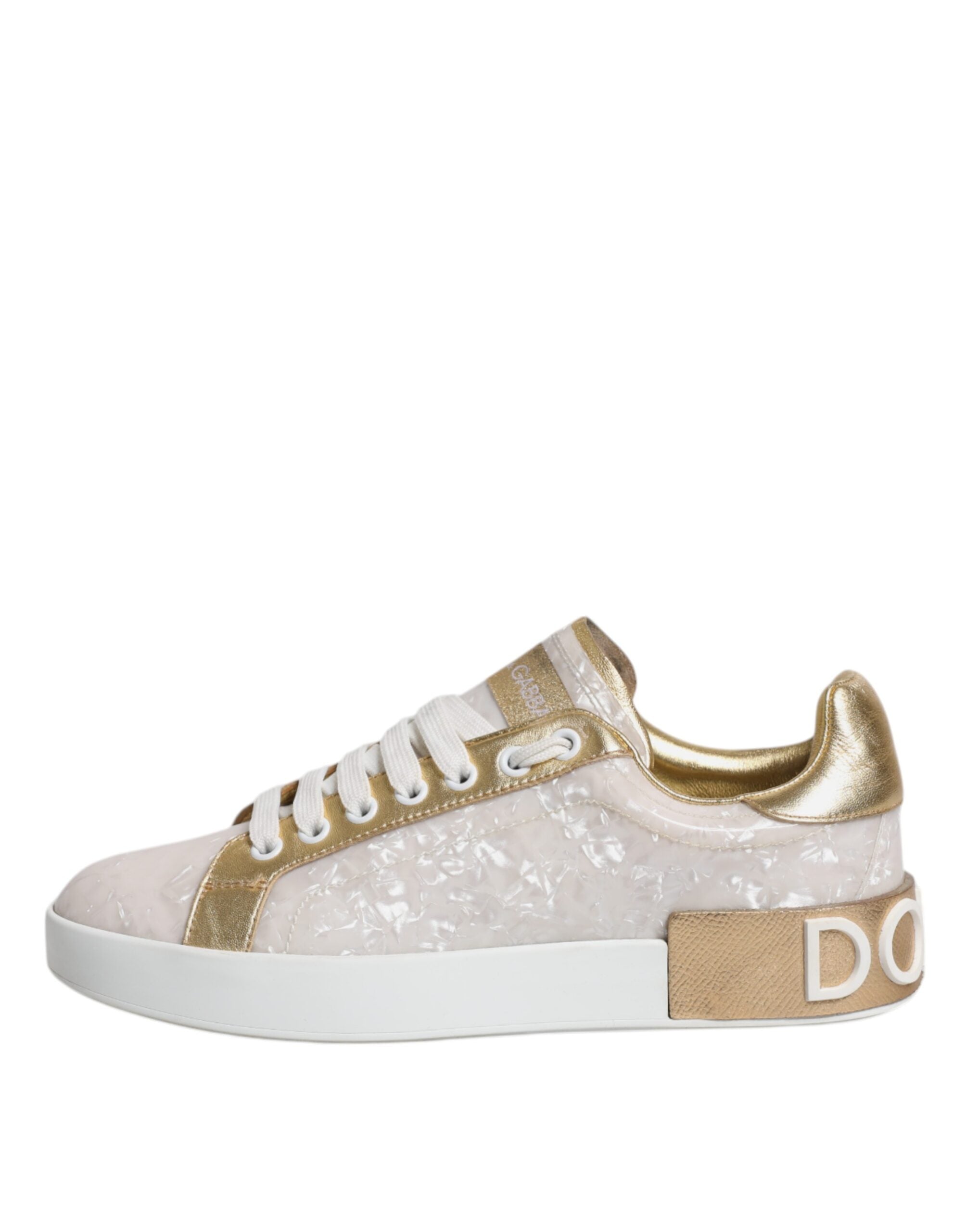 Dolce & Gabbana White Portofino Mother Of Pearl Sneakers Casual Shoes