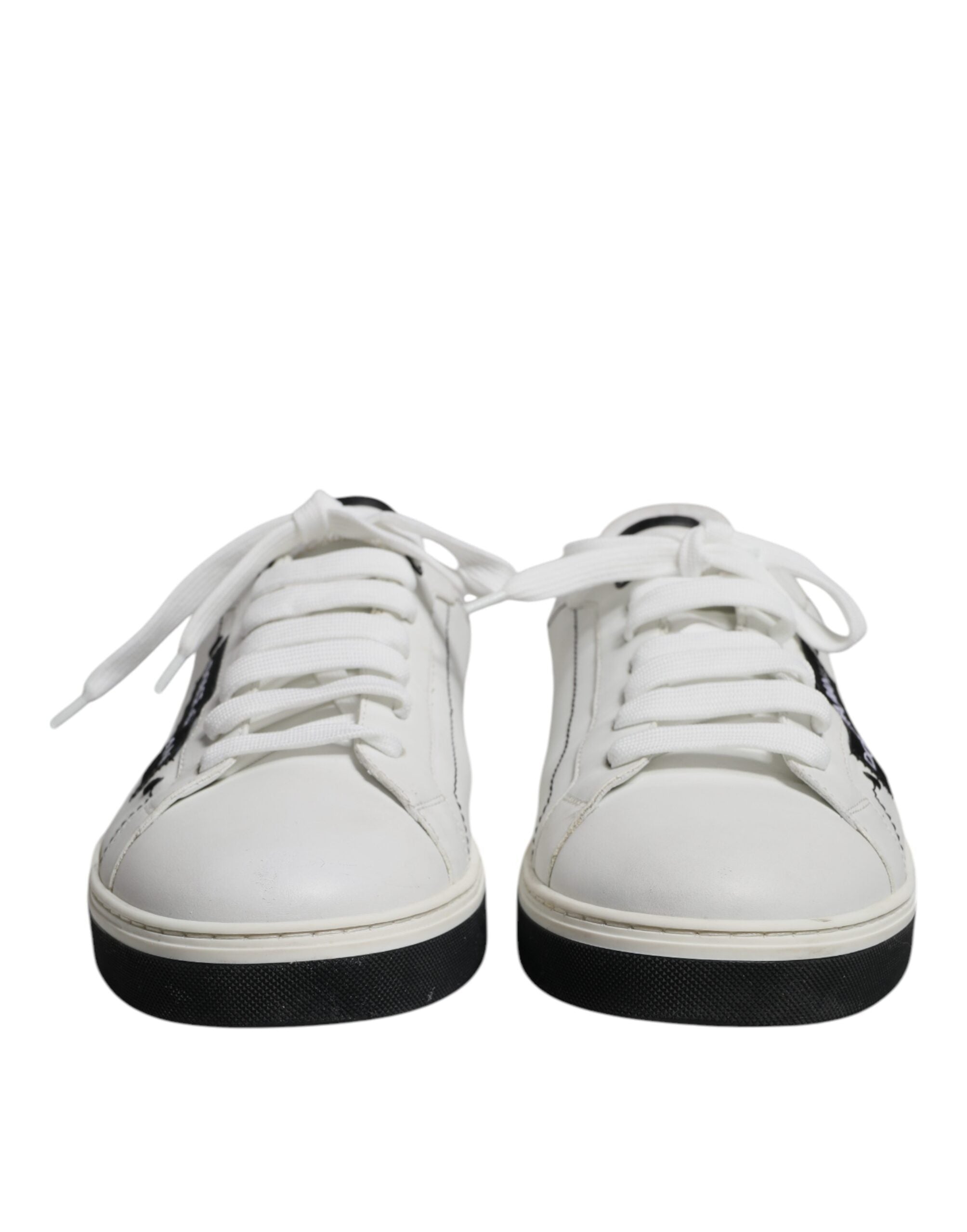 Dolce & Gabbana White Black Leather Logo Low Top Sneakers Shoes