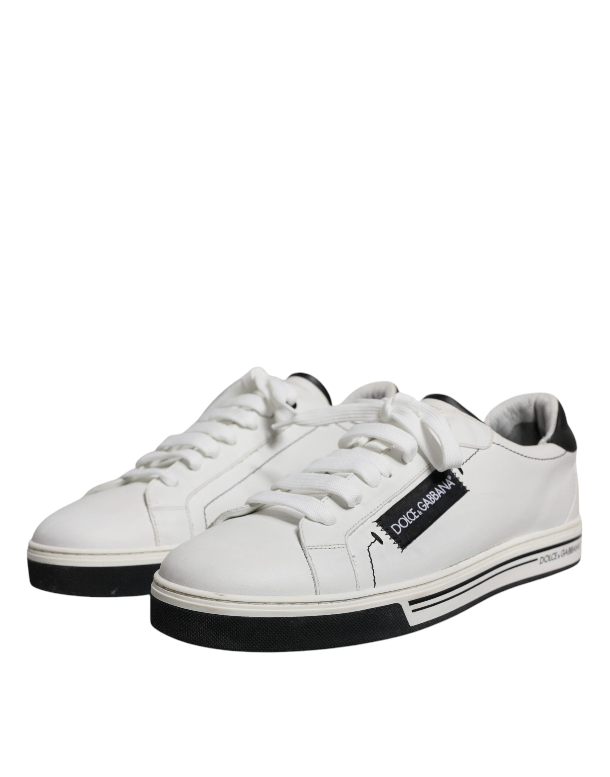 Dolce & Gabbana White Black Leather Logo Low Top Sneakers Shoes