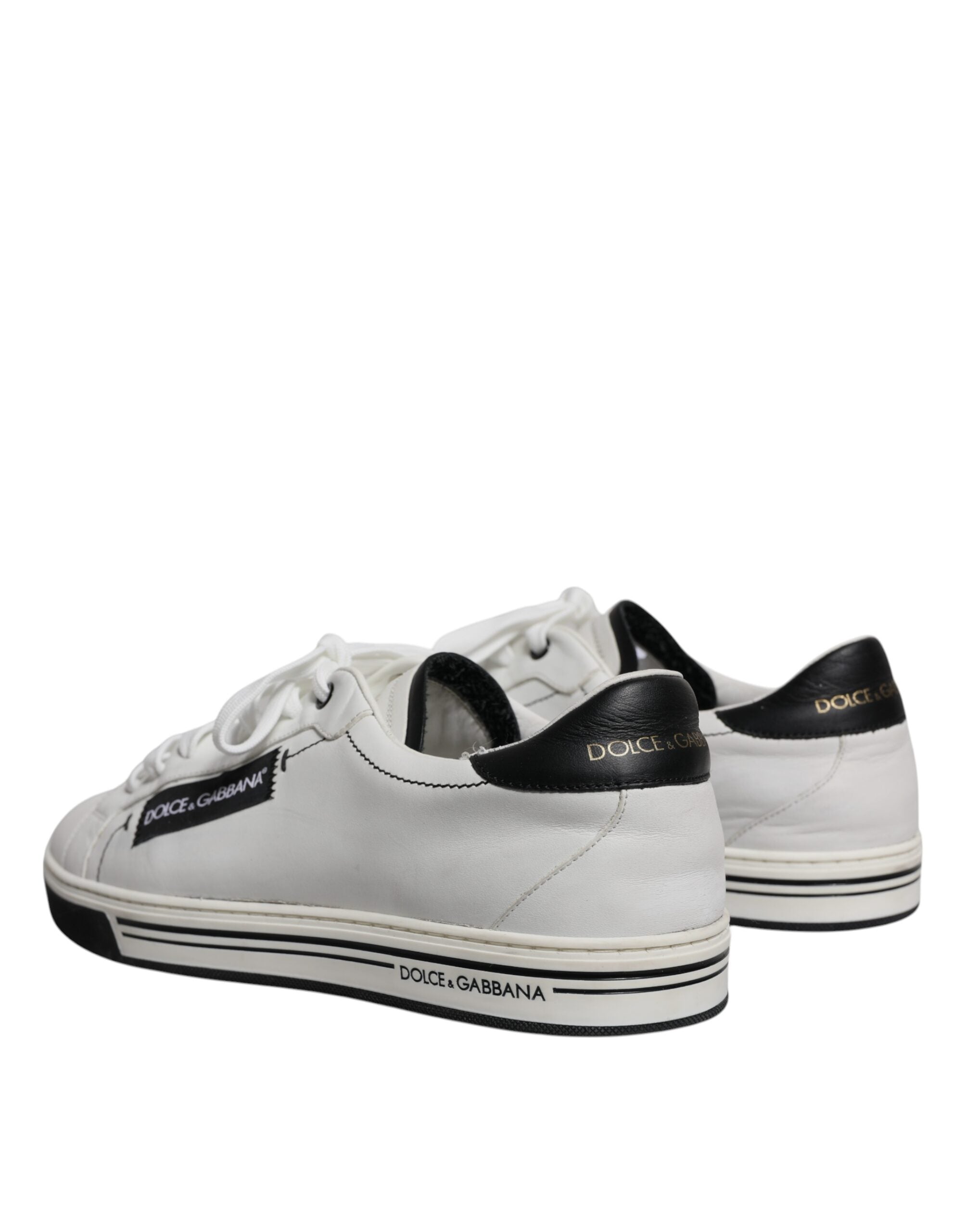 Dolce & Gabbana White Black Leather Logo Low Top Sneakers Shoes