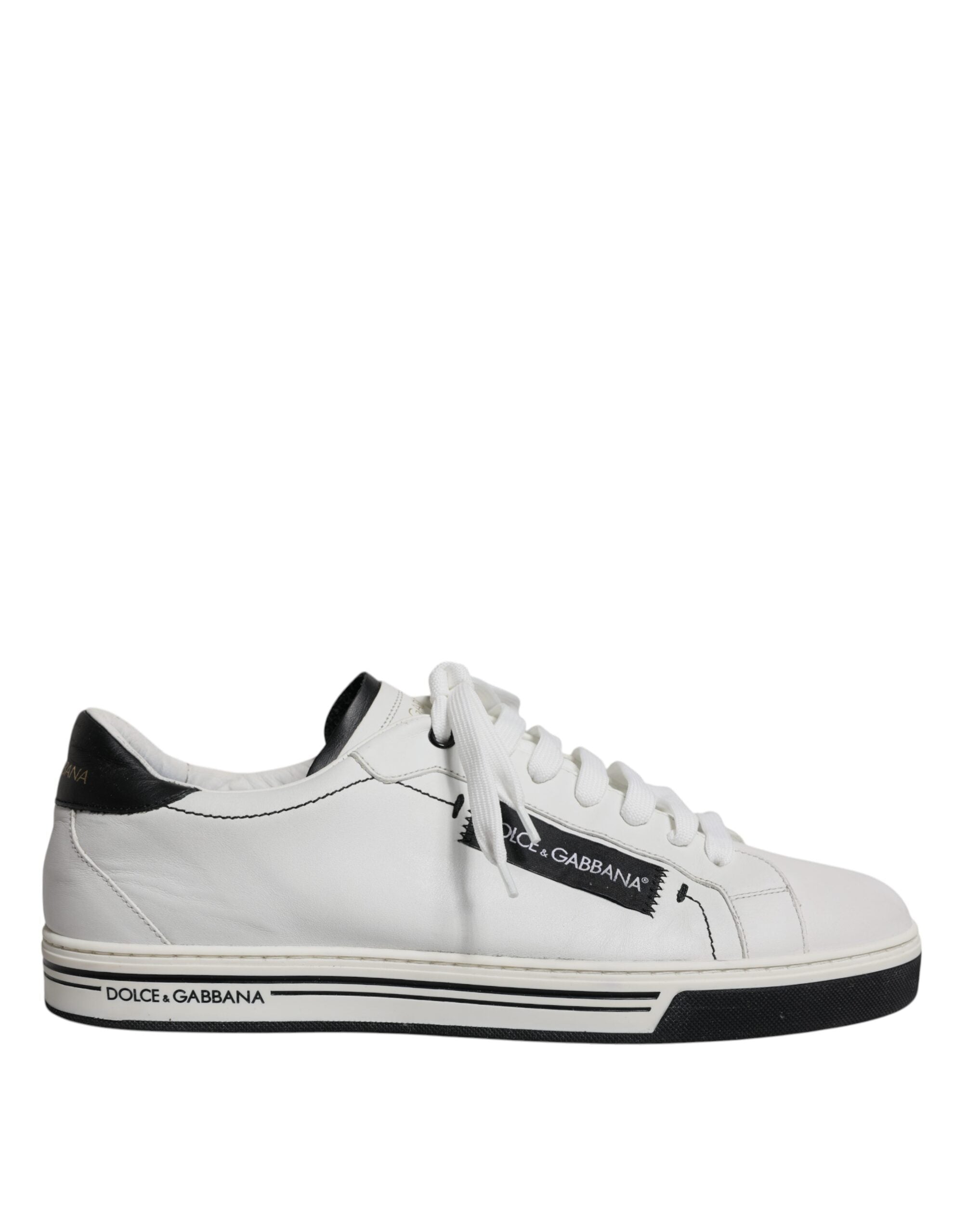 Dolce & Gabbana White Black Leather Logo Low Top Sneakers Shoes