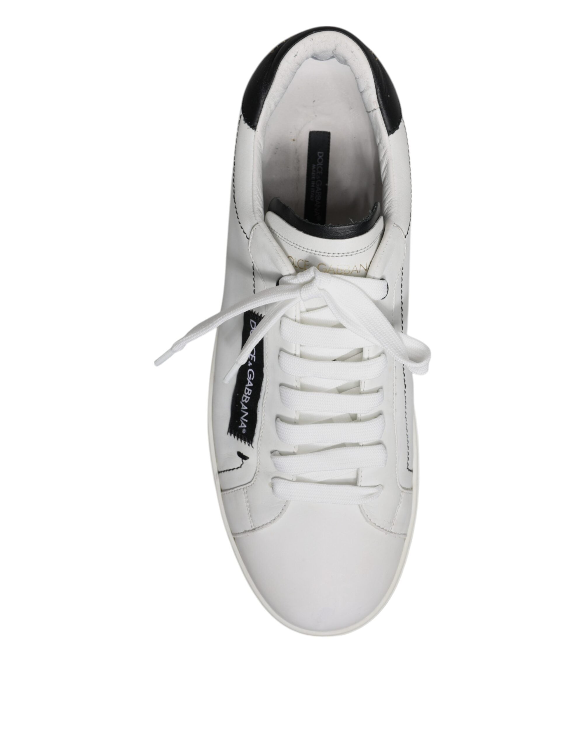 Dolce & Gabbana White Black Leather Logo Low Top Sneakers Shoes