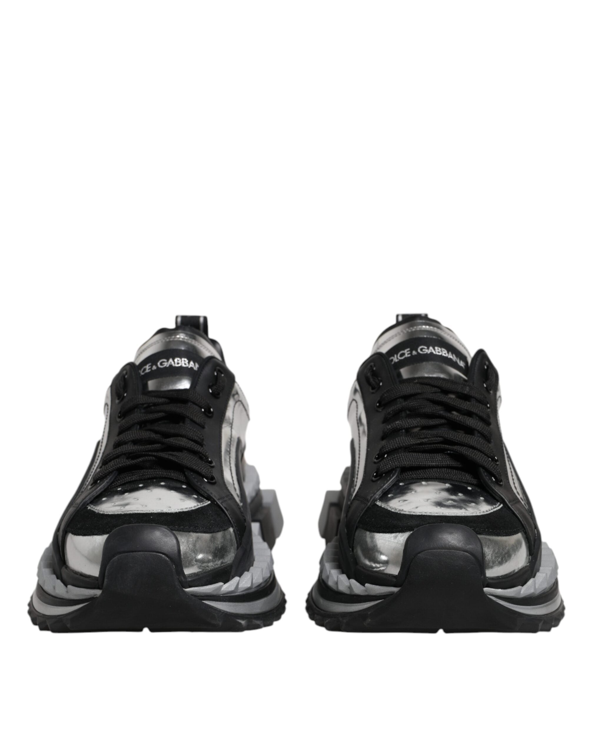 Dolce & Gabbana Black Silver SUPER KING Leather Sneaker Shoes