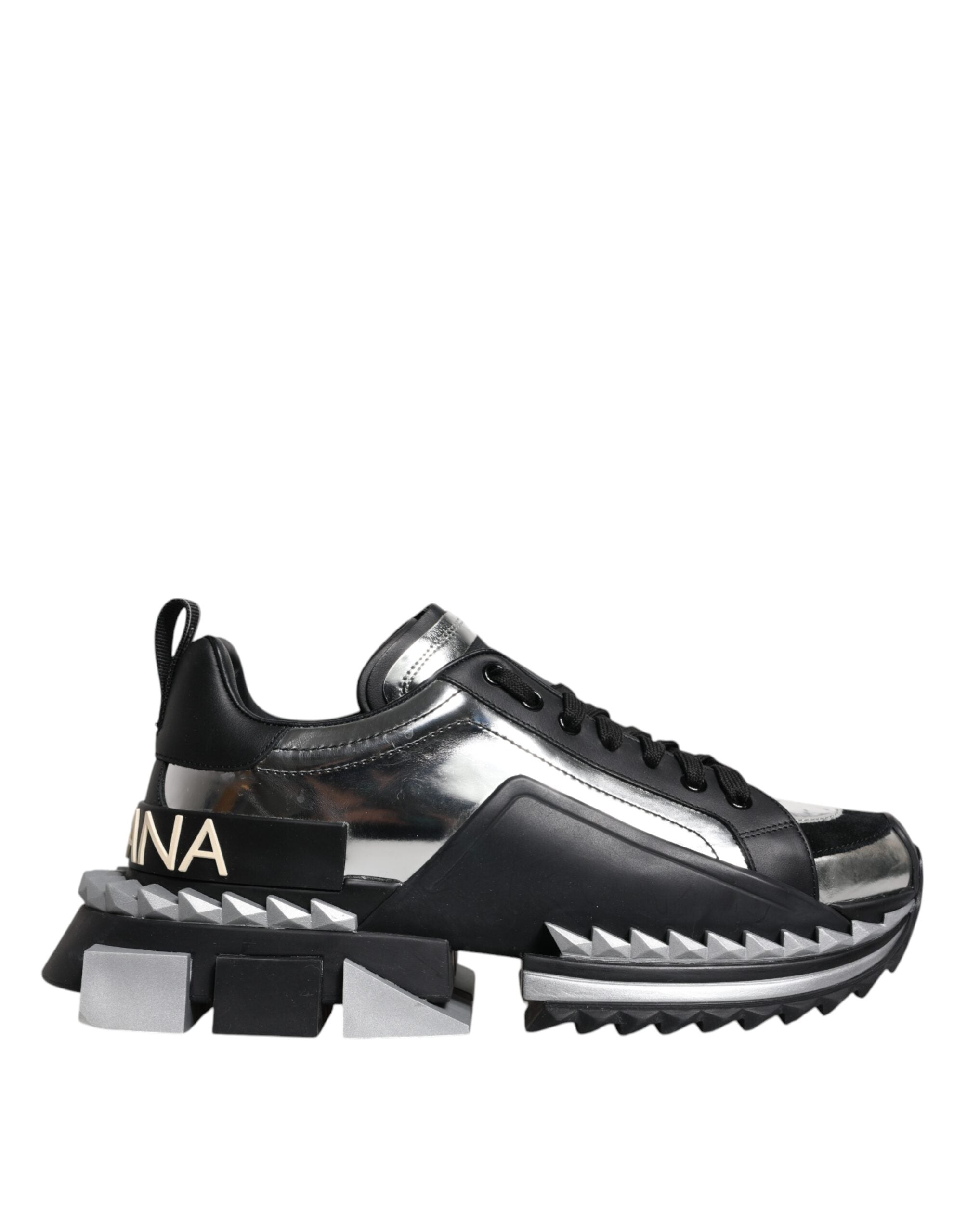 Dolce & Gabbana Black Silver SUPER KING Leather Sneaker Shoes