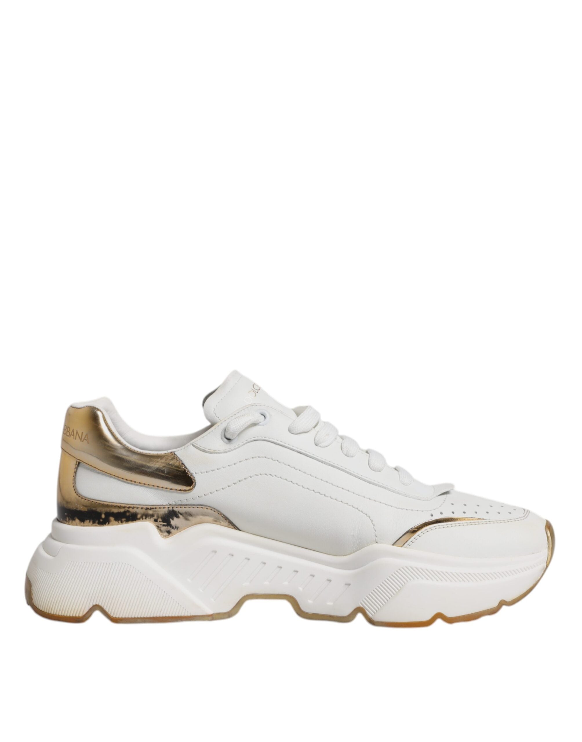 Dolce & Gabbana White Gold DAYMASTER Leather Sneakers Shoes