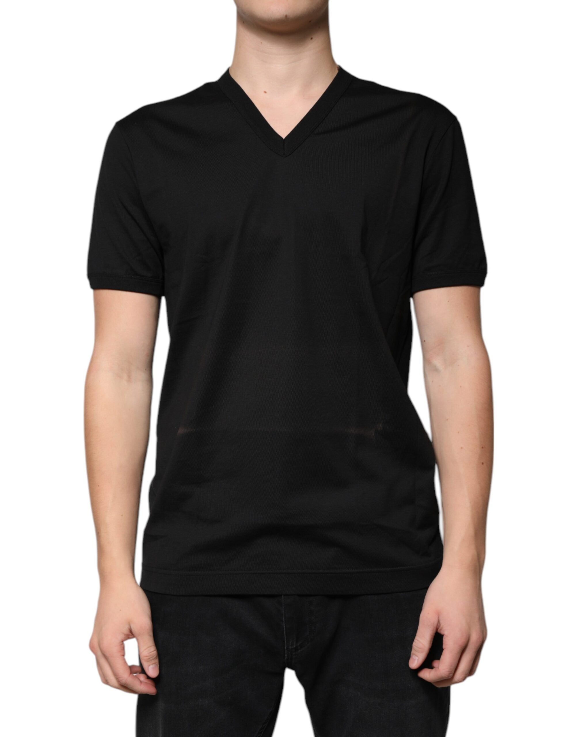 Dolce & Gabbana Black Cotton V-neck Short Sleeves T-shirt