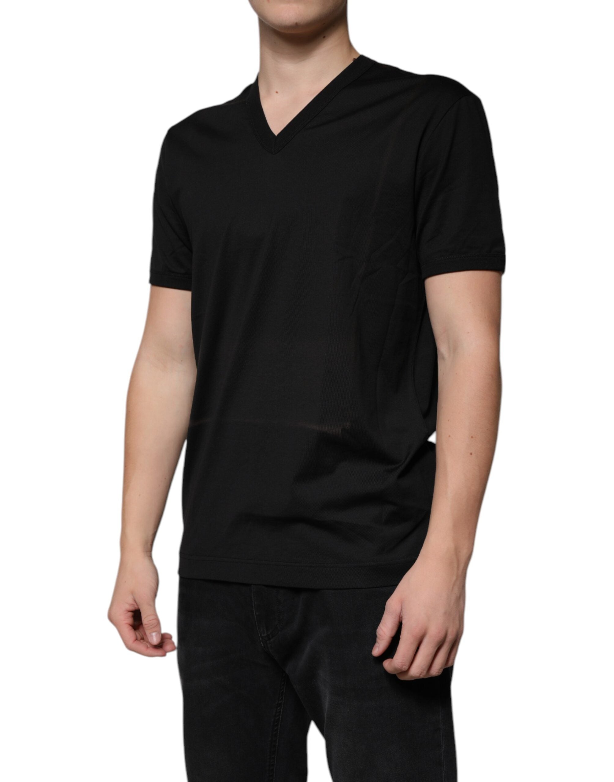 Dolce & Gabbana Black Cotton V-neck Short Sleeves T-shirt