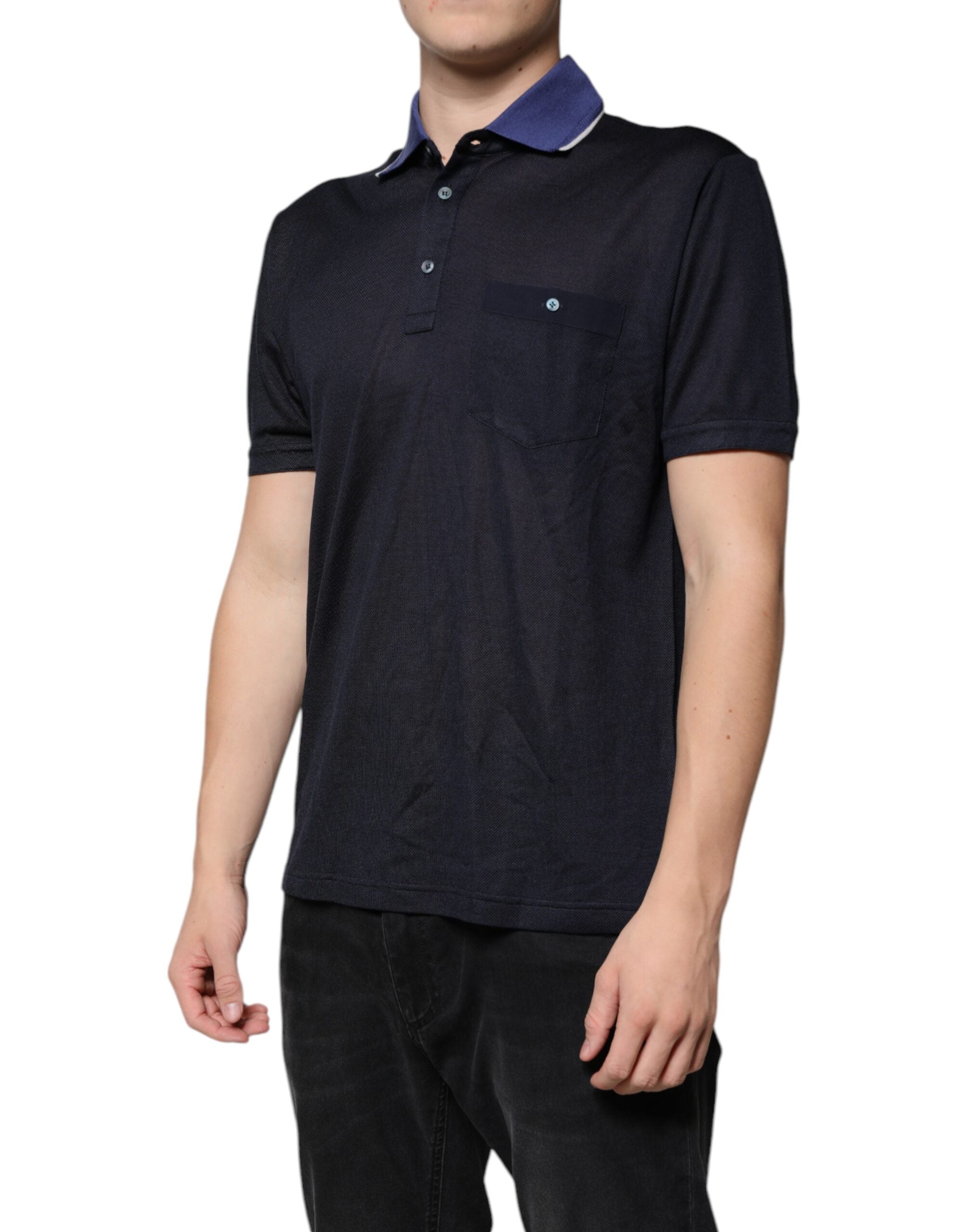 Dolce & Gabbana Blue Silk Collared Short Sleeves Polo T-shirt