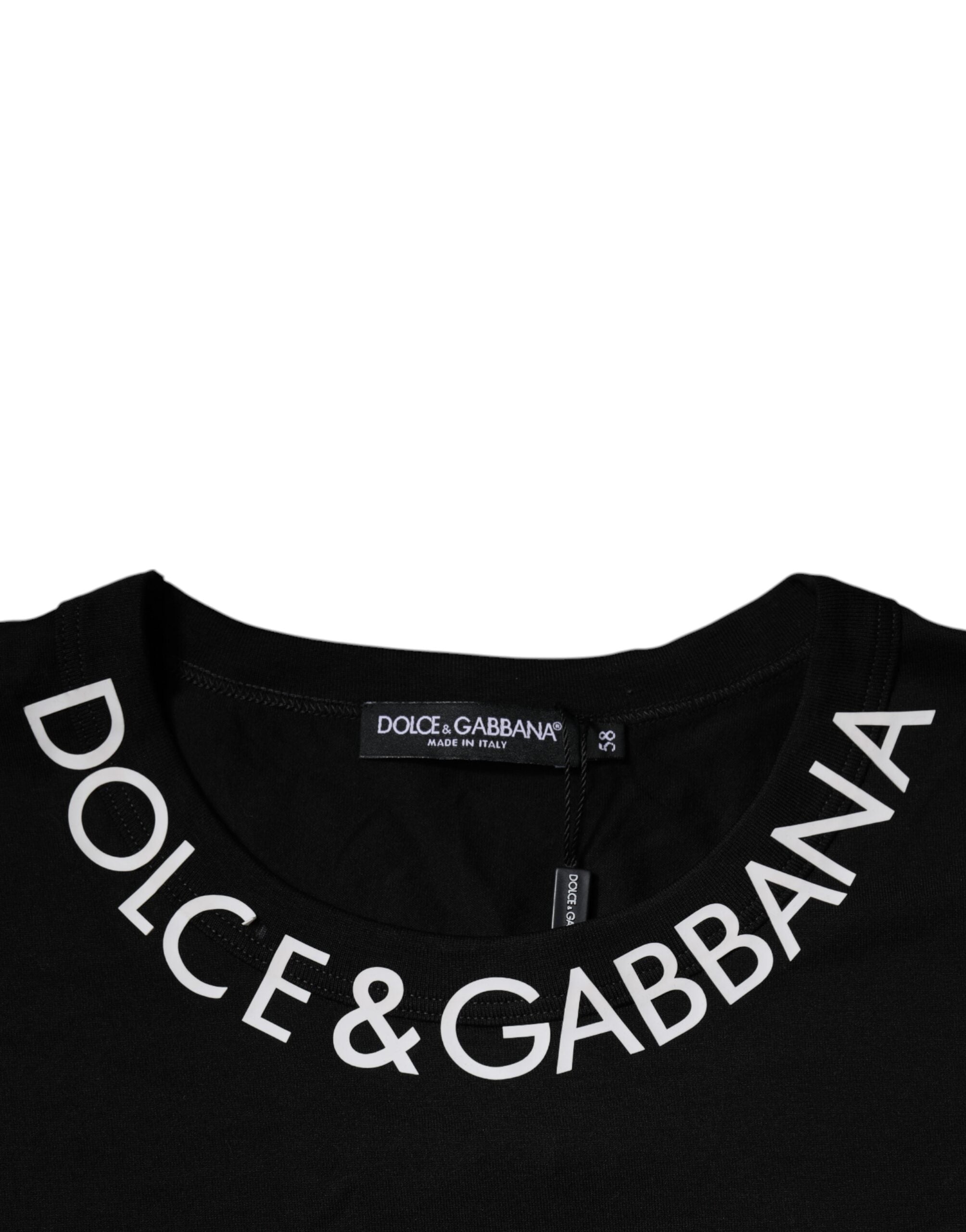 Dolce & Gabbana Black Logo Print Cotton Crew Neck T-shirt