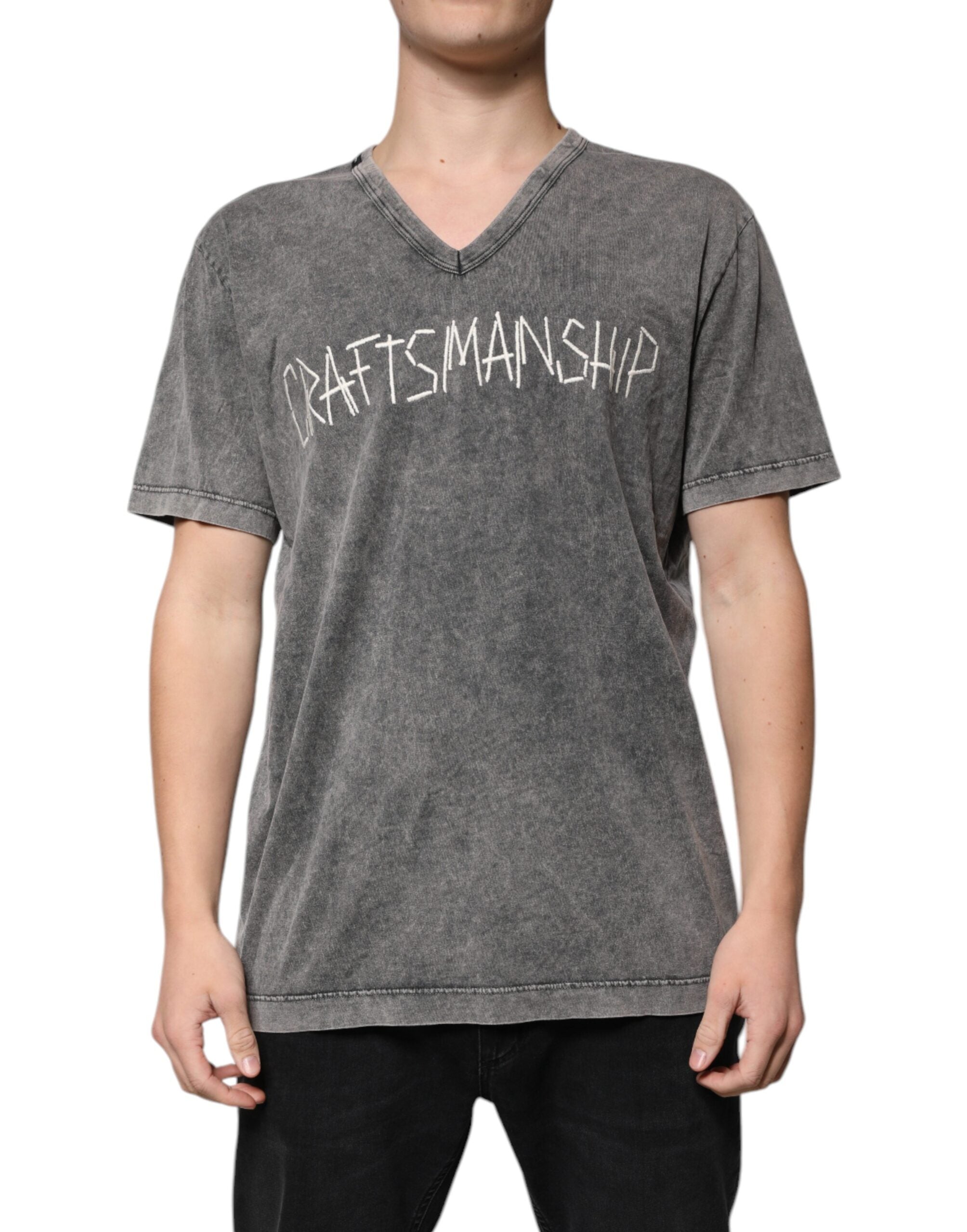 Dolce & Gabbana Gray Cotton V-neck Short Sleeves T-shirt