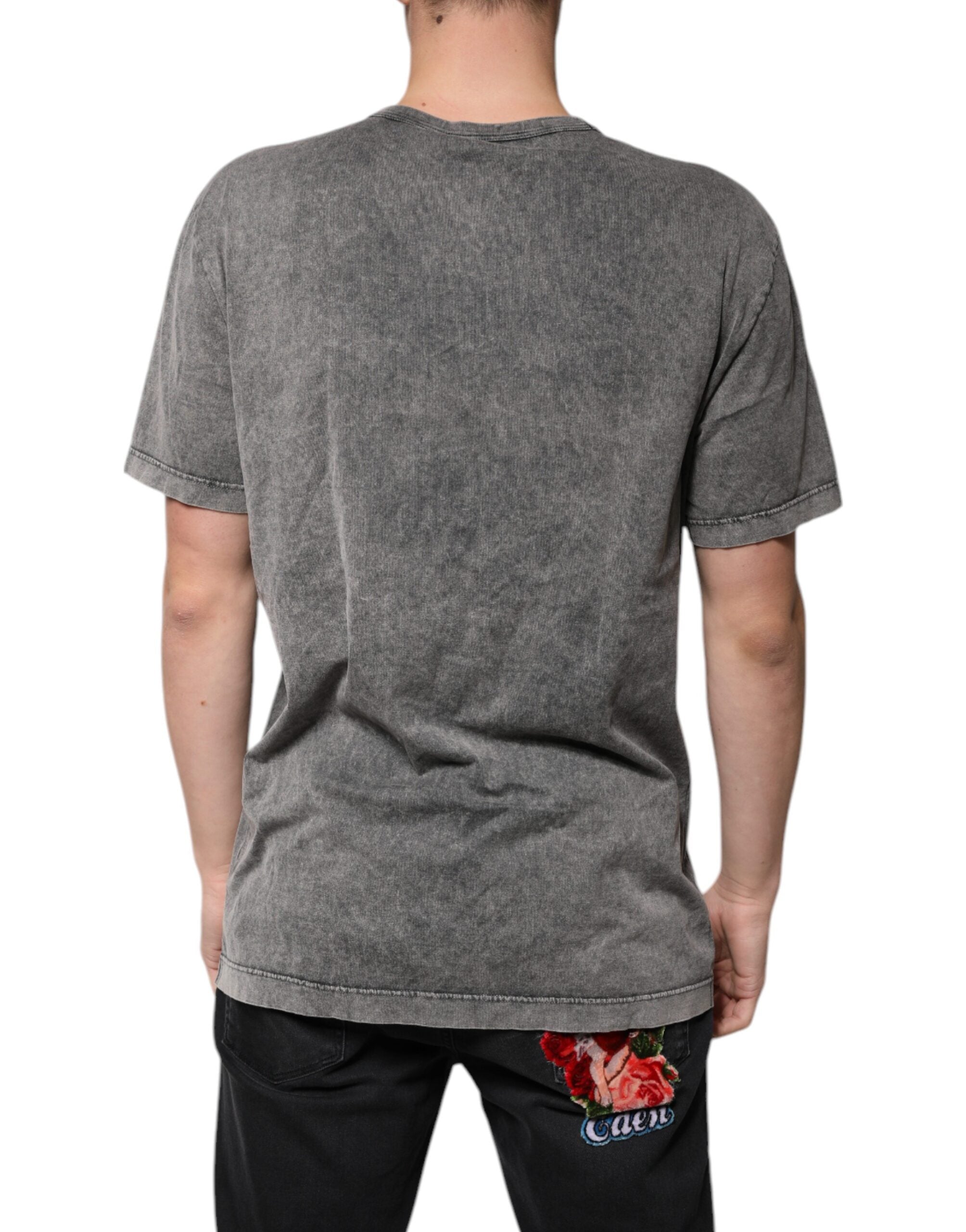 Dolce & Gabbana Gray Cotton V-neck Short Sleeves T-shirt