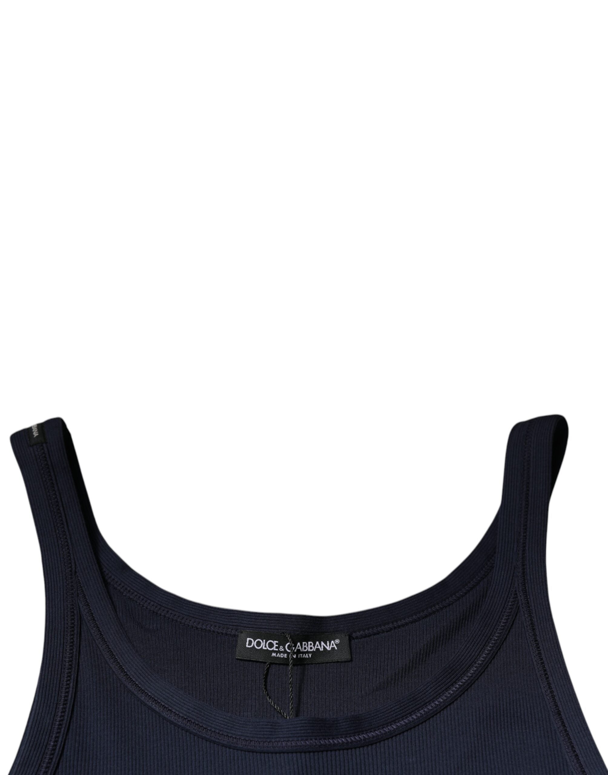 Dolce & Gabbana Blue Cotton Sleeveless Round Neck Tank T-shirt