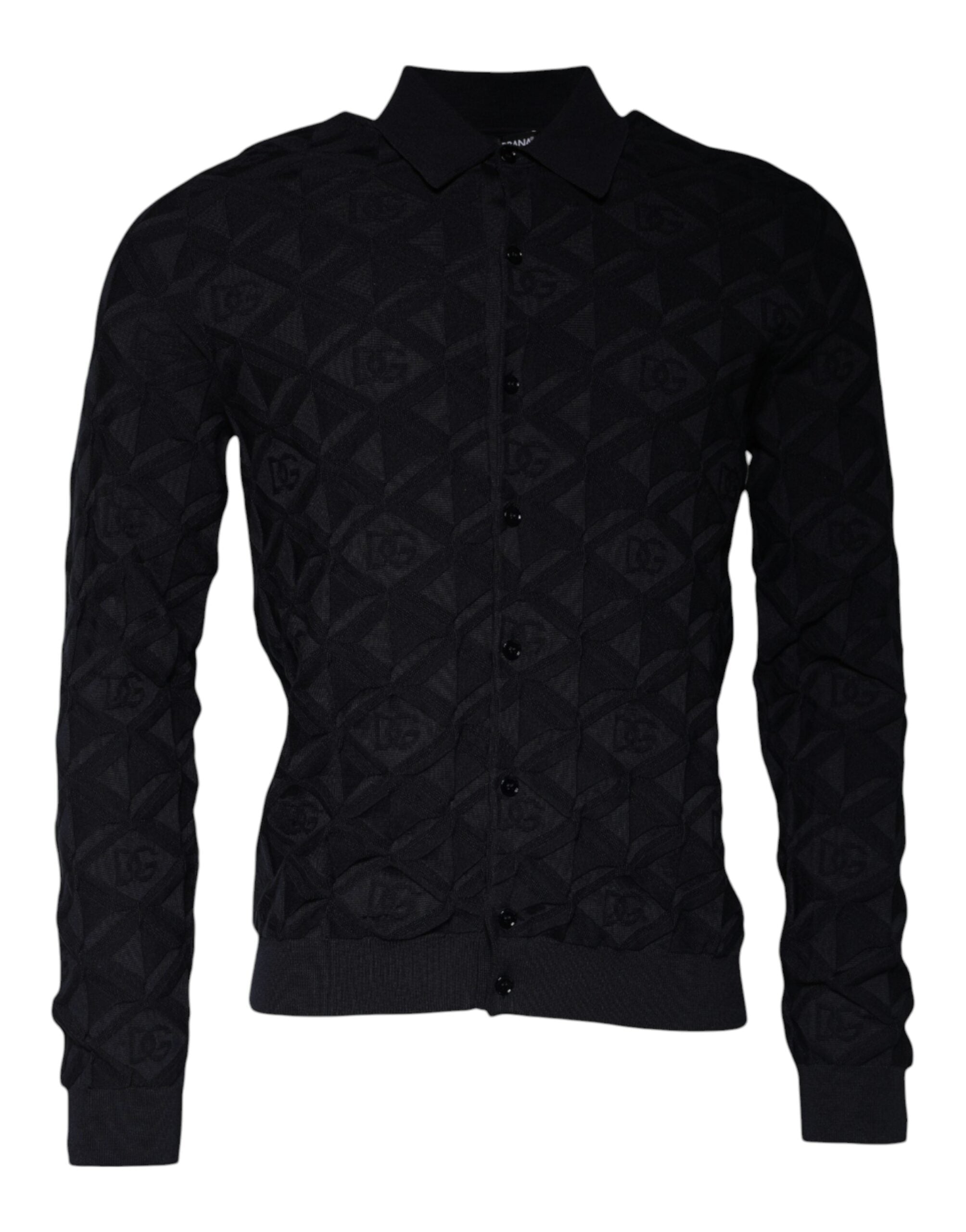 Dolce & Gabbana Black Silk Crew Neck Men Cardigan Sweater