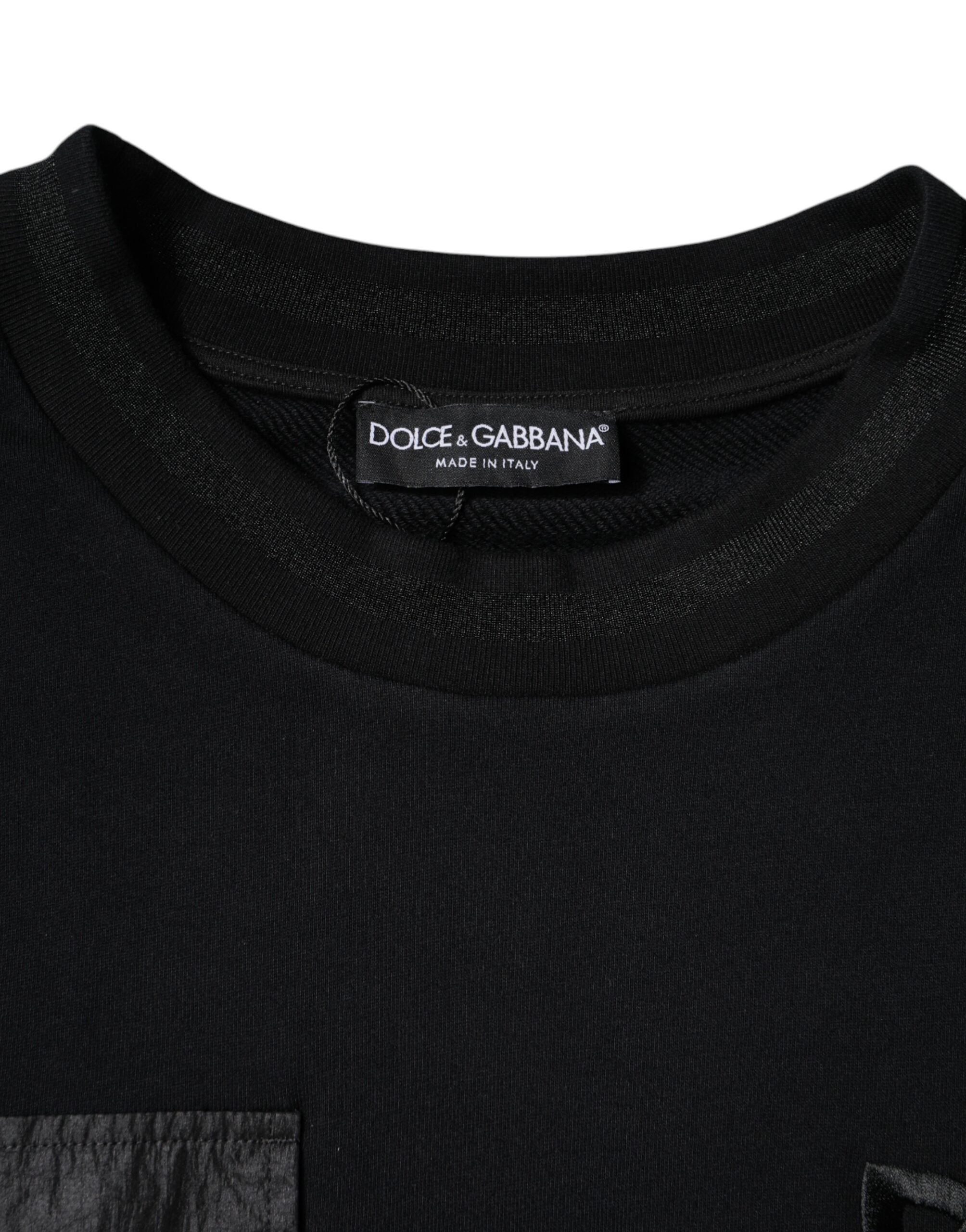 Dolce & Gabbana Black Cotton Crew Neck Men Pullover Sweater