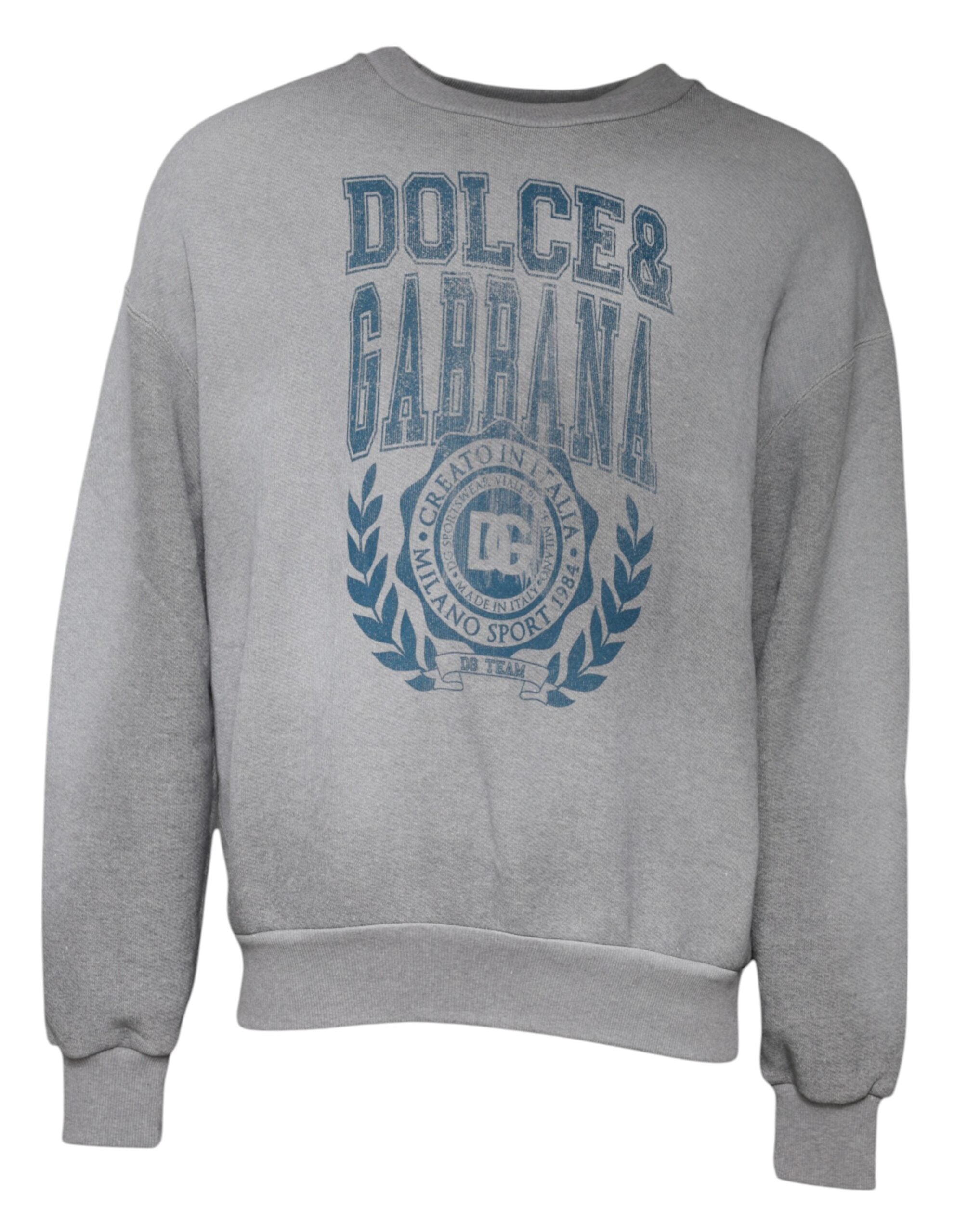 Dolce & Gabbana Gray Cotton Logo Crew Neck Pullover Sweater