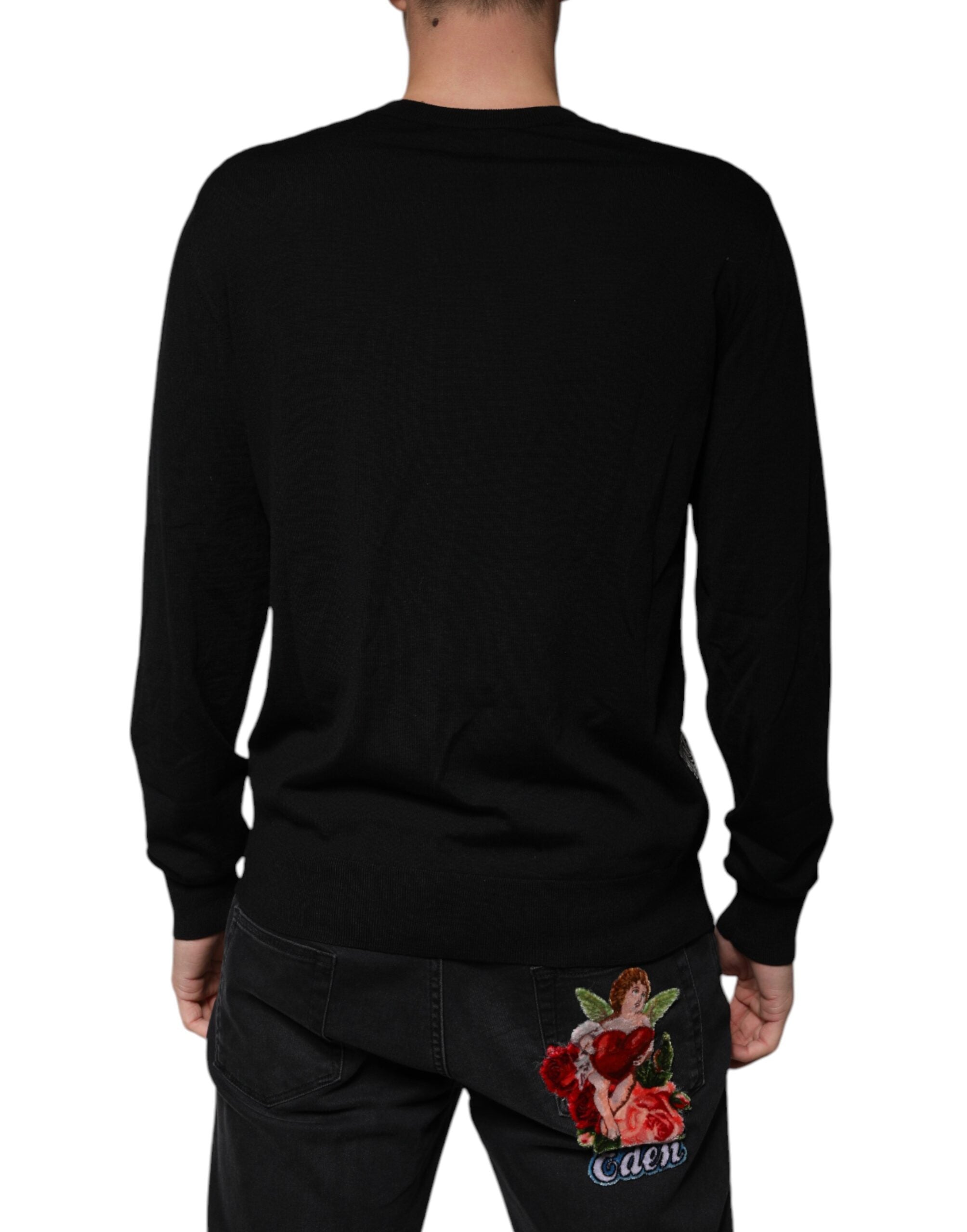 Dolce & Gabbana Black Logo Wool V-neck Pullover Sweater