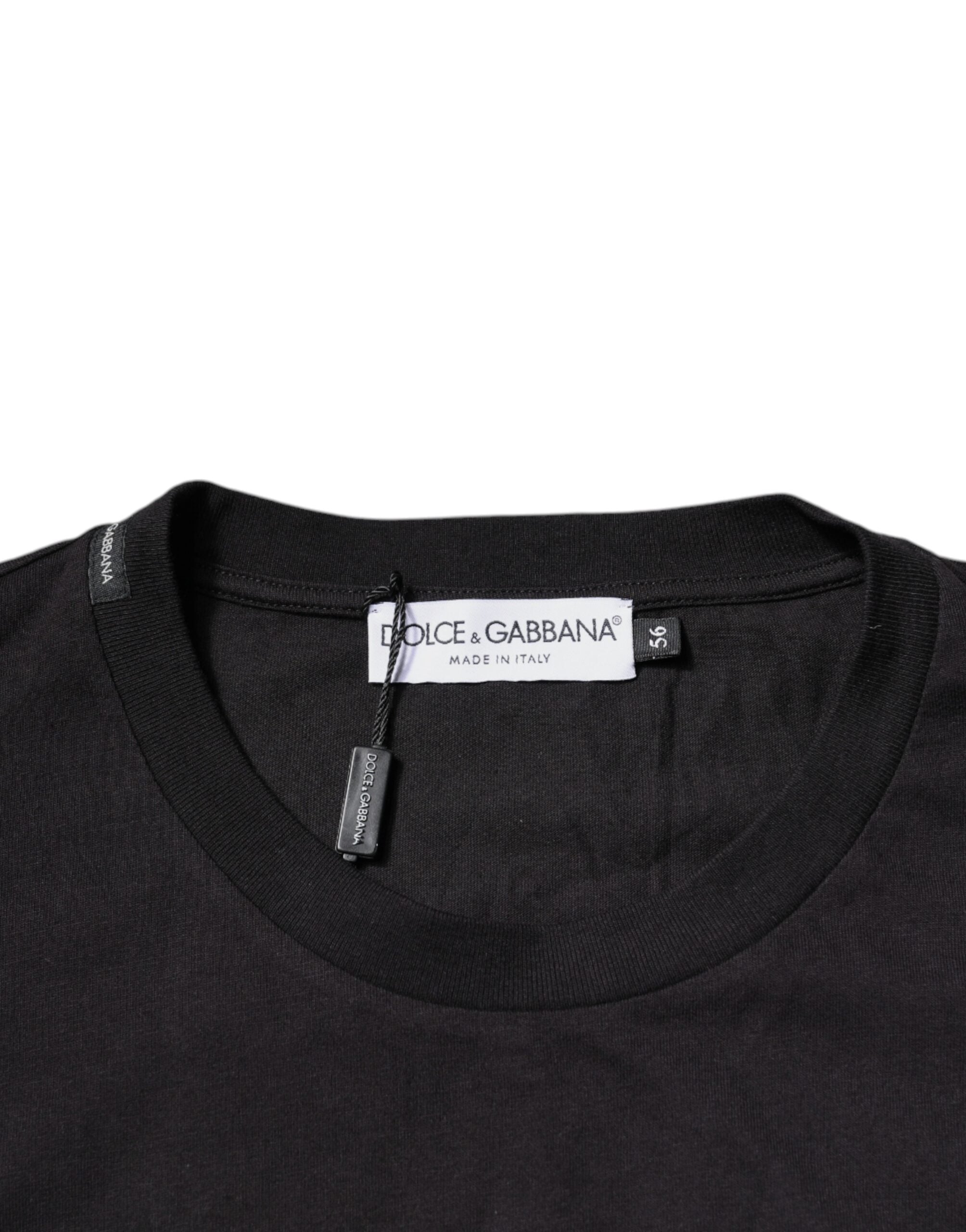 Dolce & Gabbana Black Logo Print Cotton Crew Neck T-shirt