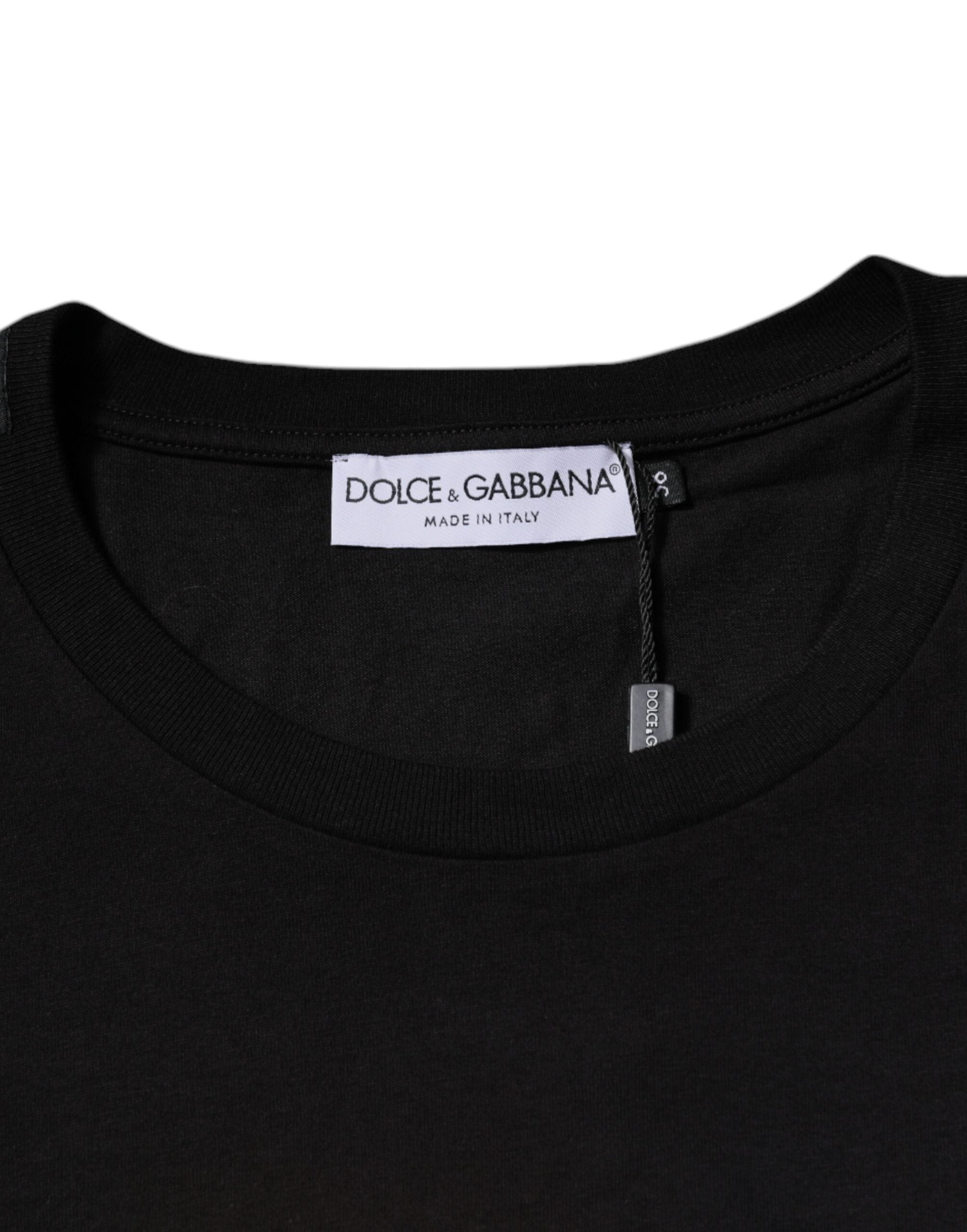 Dolce & Gabbana Black Logo Print Cotton Crew Neck T-shirt