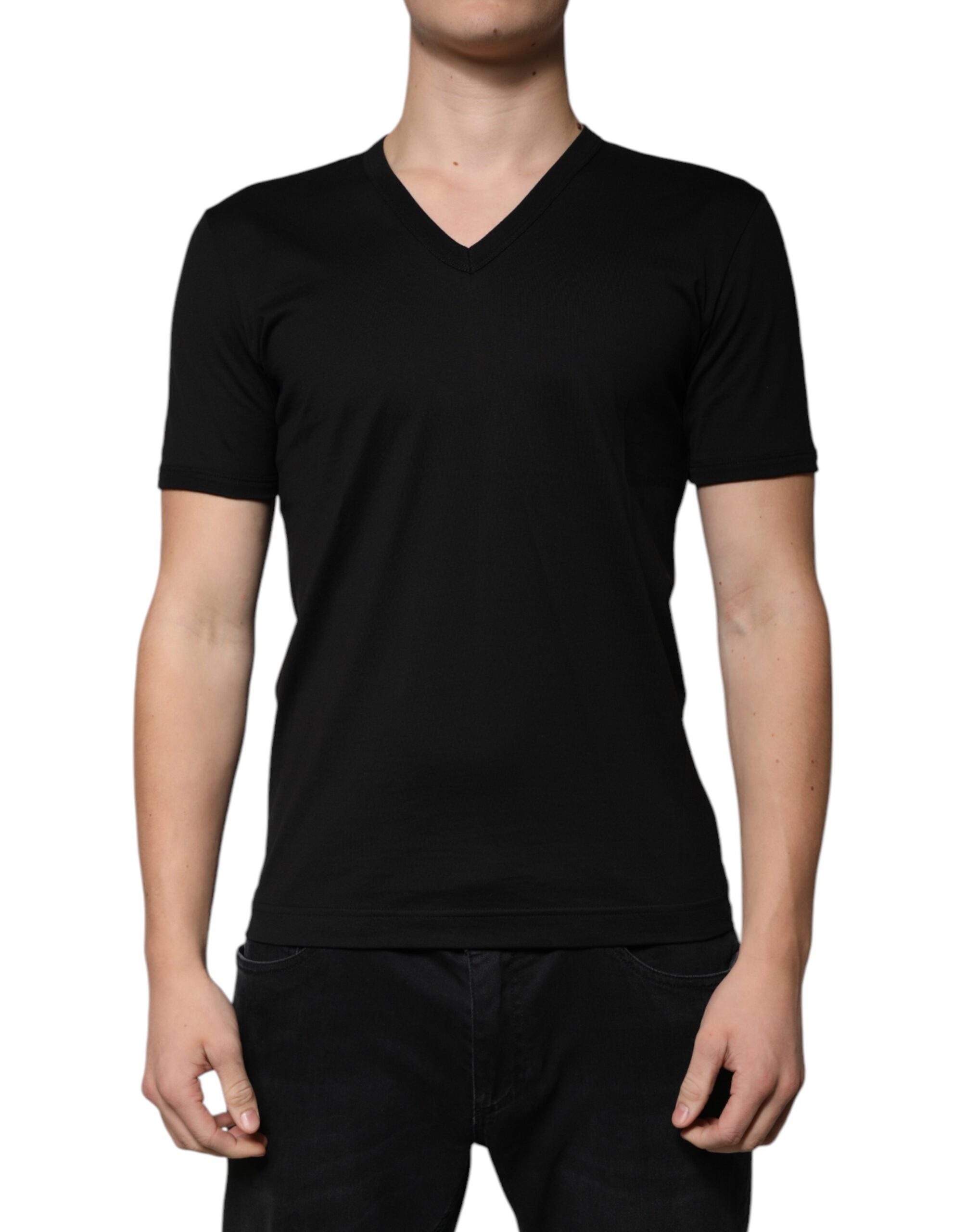 Dolce & Gabbana Black Cotton V-neck Short Sleeves T-shirt