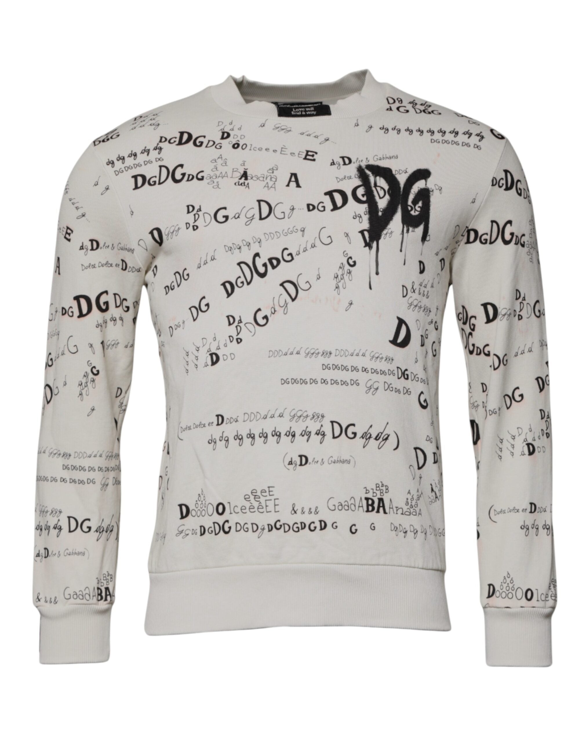 Dolce & Gabbana White Logo Cotton Crew Neck Pullover Sweater