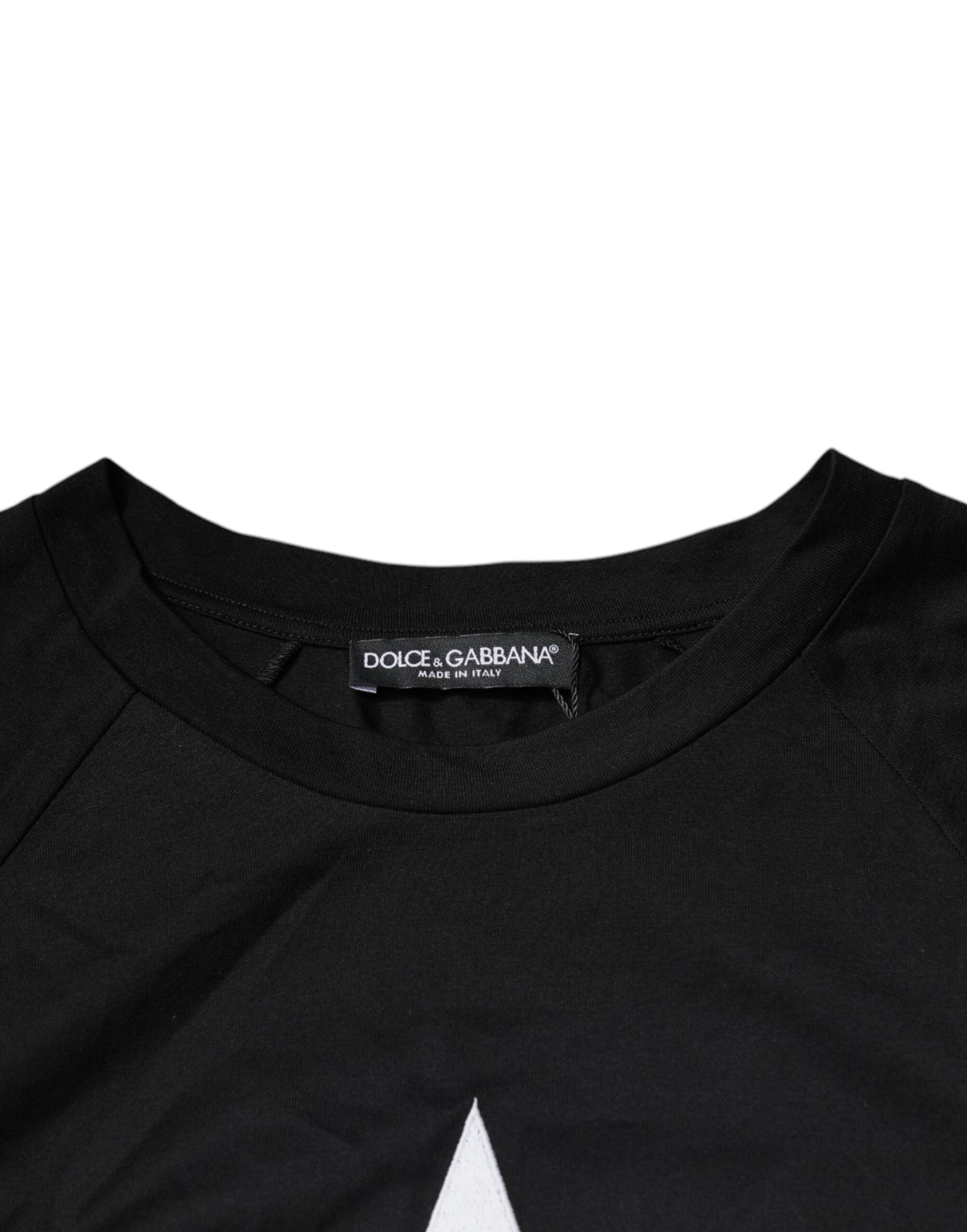 Dolce & Gabbana Black Logo Print Cotton Crew Neck T-shirt