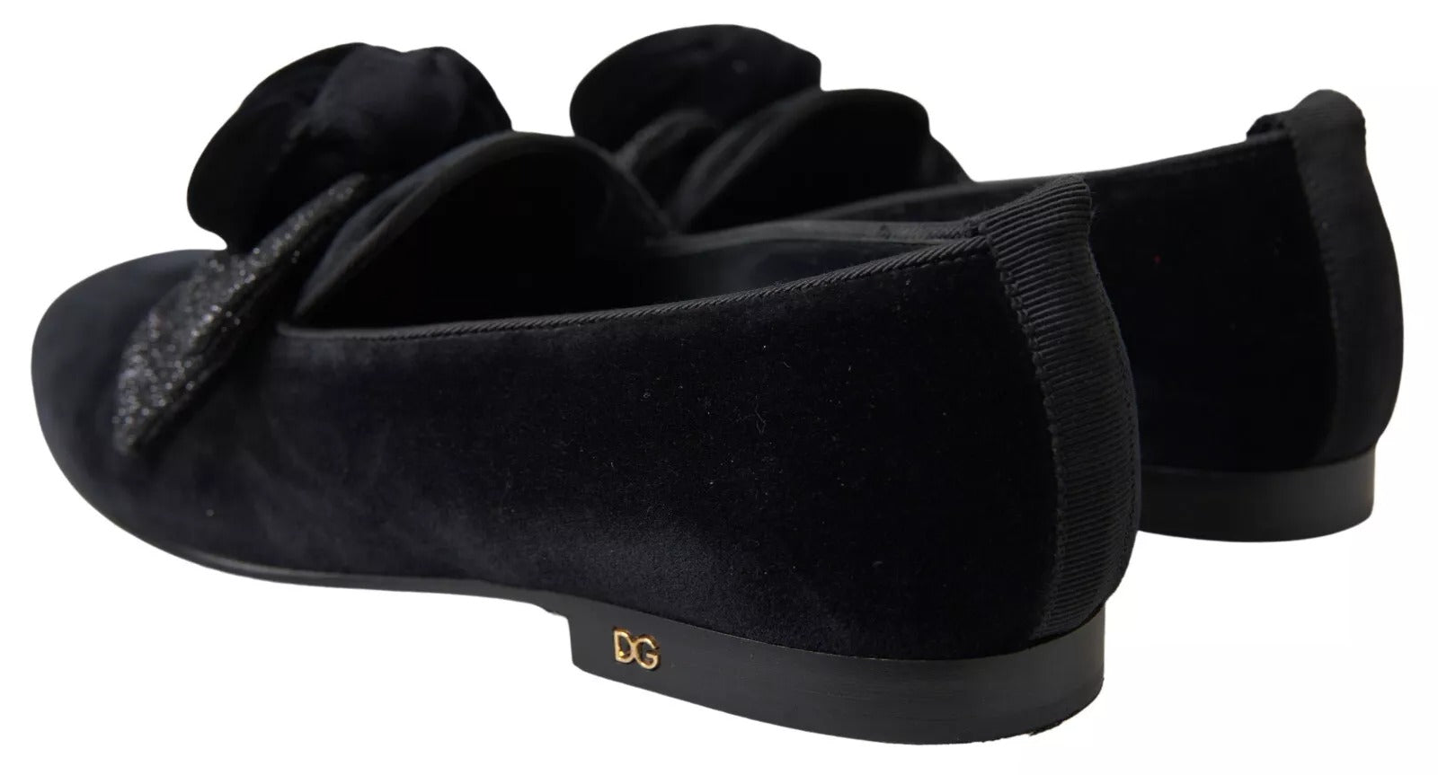 Dolce & Gabbana Black Velvet Flats Bow Young Queen Shoes