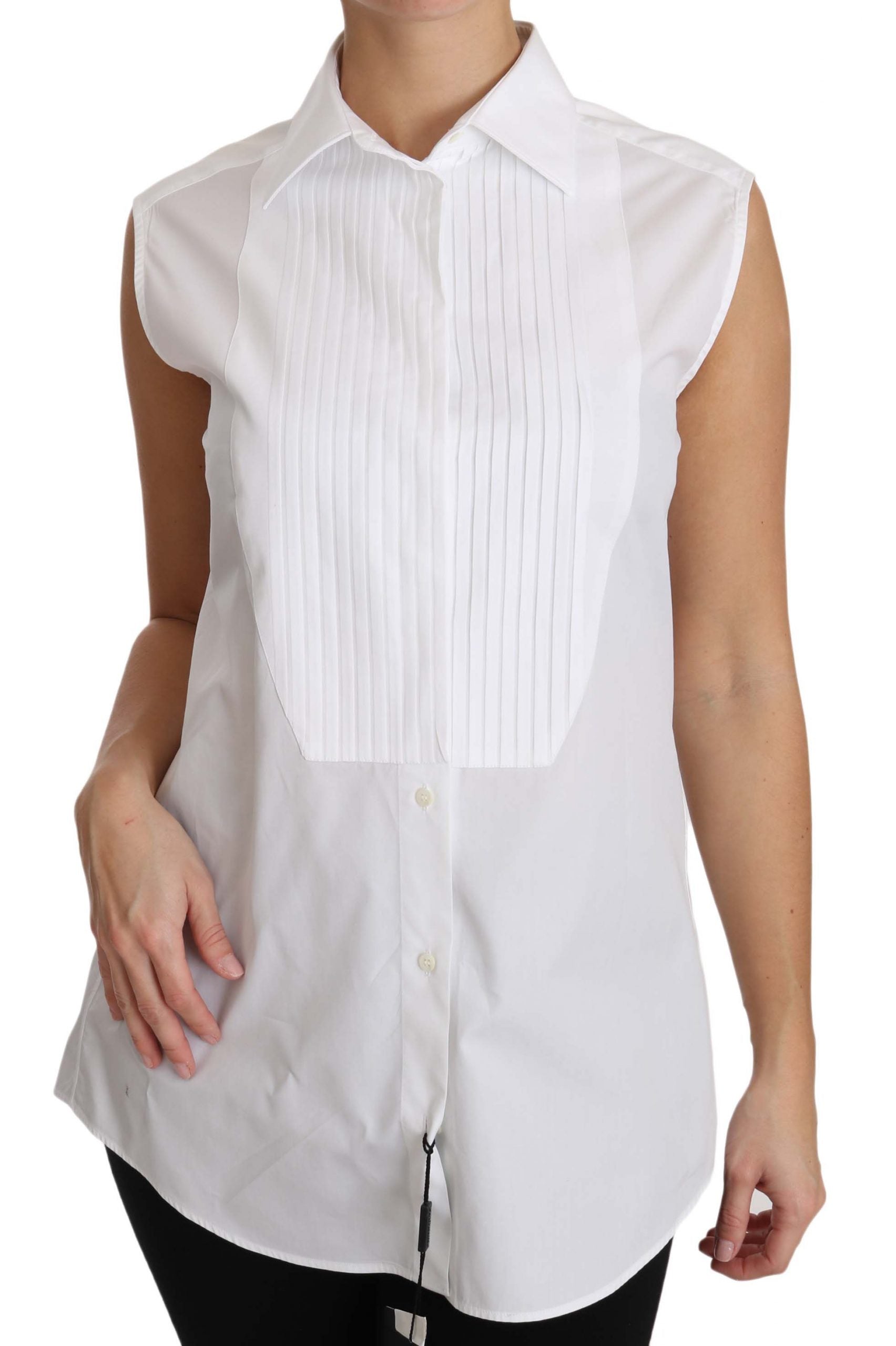 Dolce & Gabbana Elegant Sleeveless White Cotton Blouse