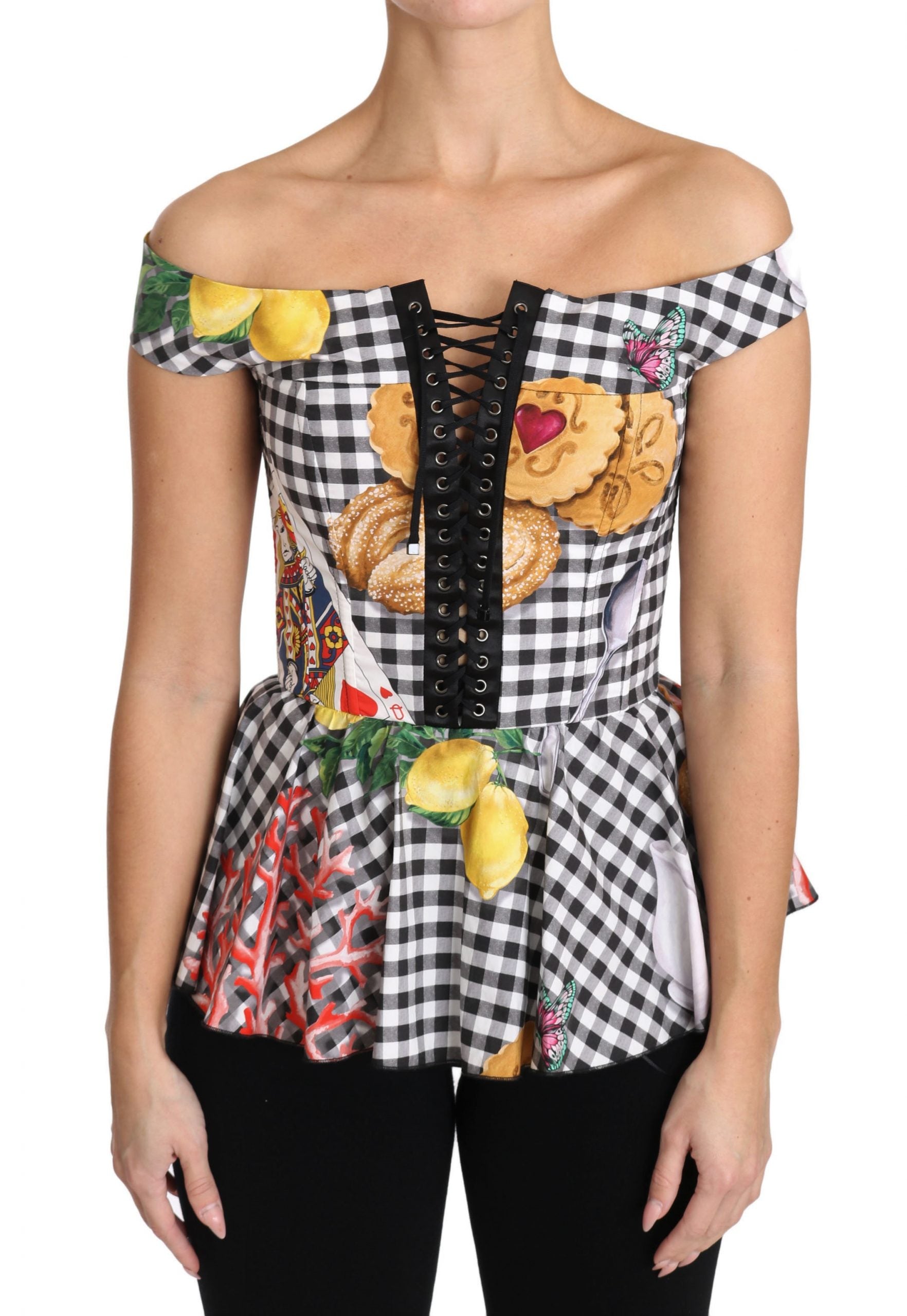 Dolce & Gabbana Chic Checkered Corset Top Blouse