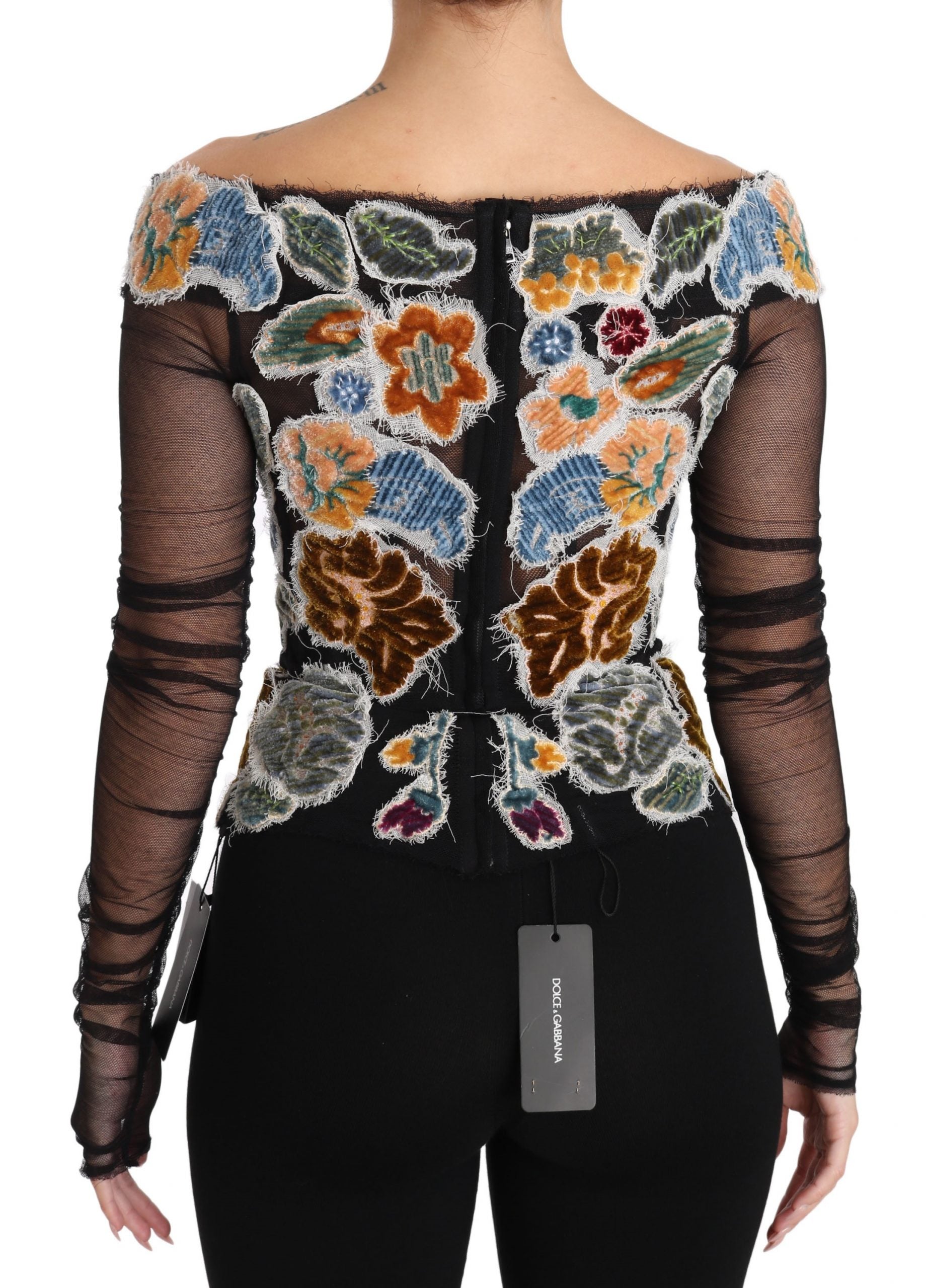 Dolce & Gabbana Elegant Floral Applique Long Sleeve Top