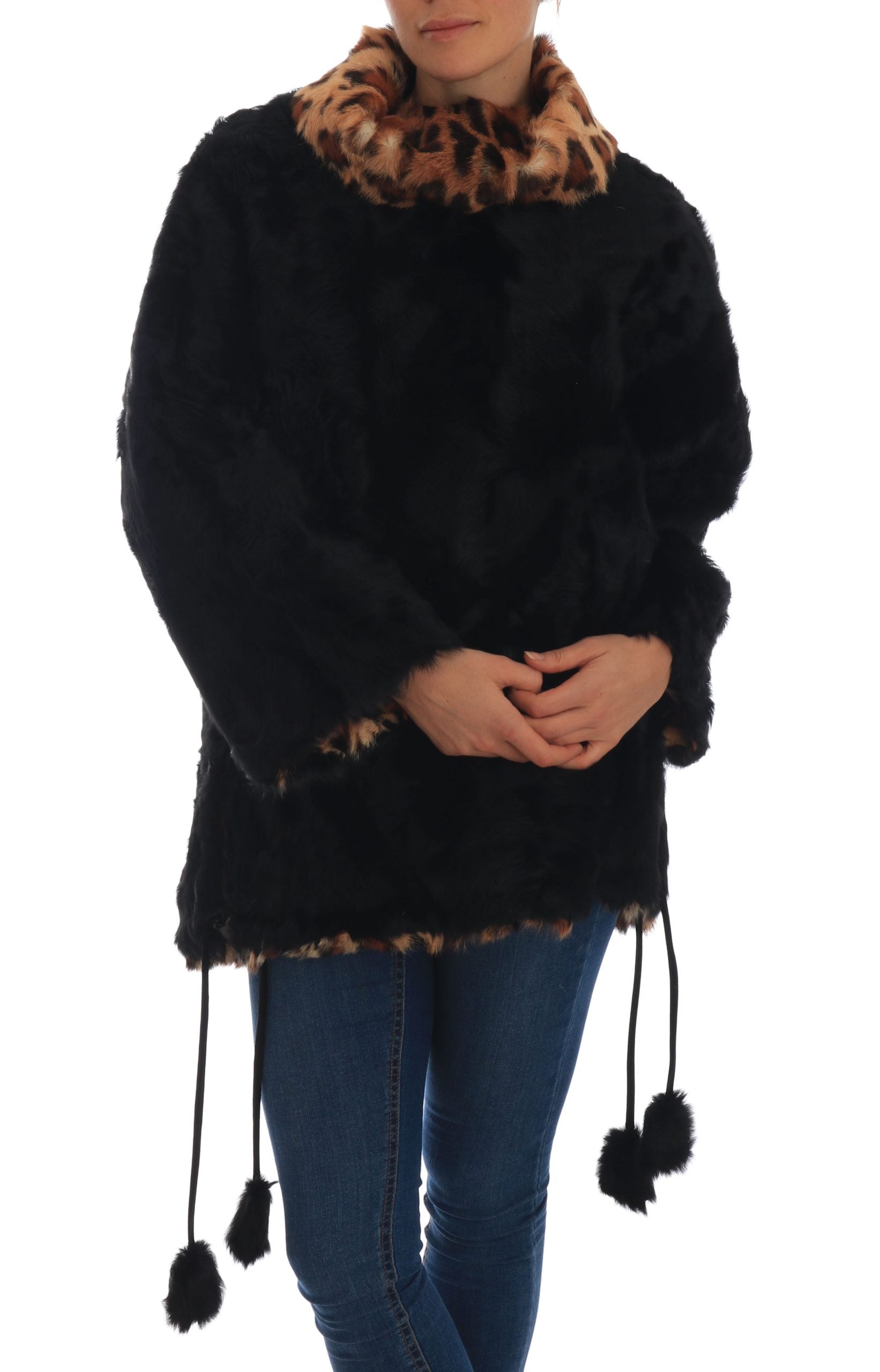 Dolce & Gabbana Elegant Black Lamb Fur Short Coat