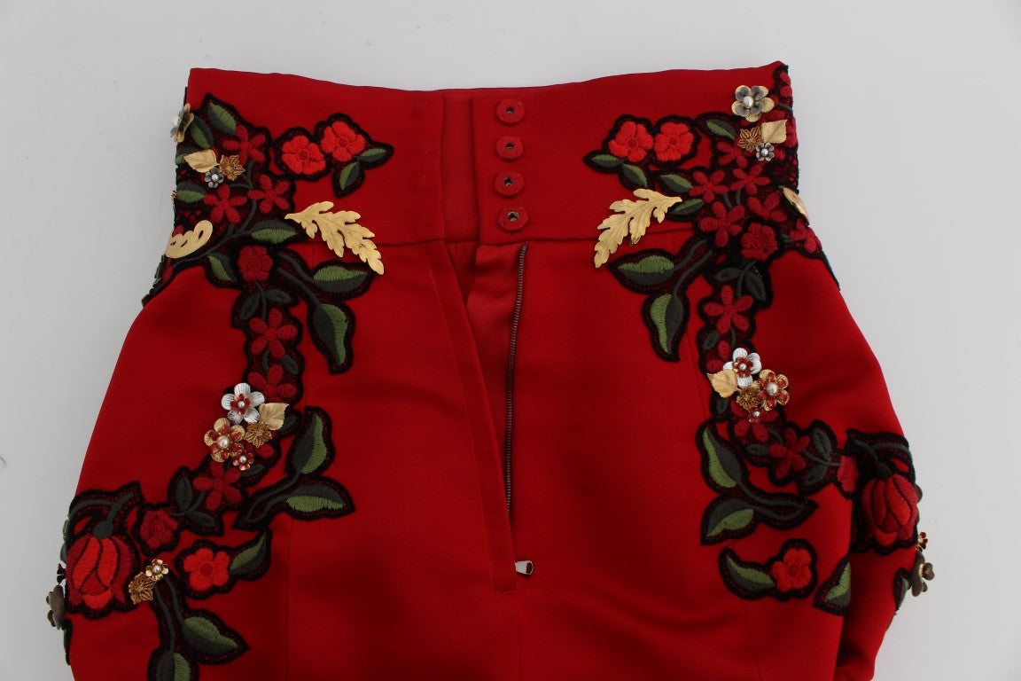 Dolce & Gabbana Elegant Silk Red Embroidered Mini Shorts