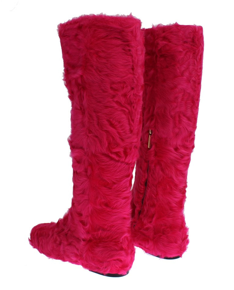 Dolce & Gabbana Elegant Pink Lambskin Fur Boots